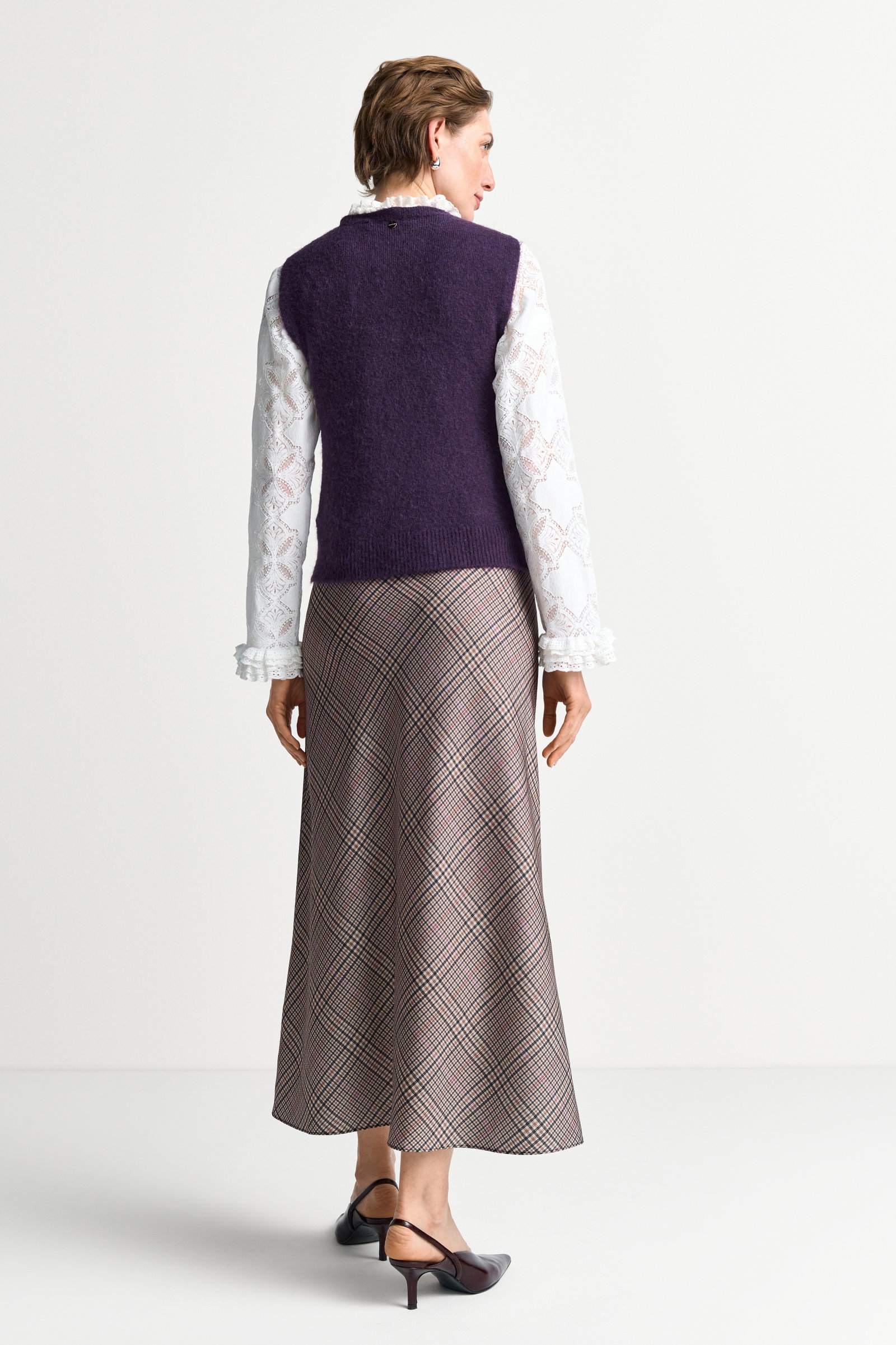 Printed Satin Midi Skirt with Check, hazel #4