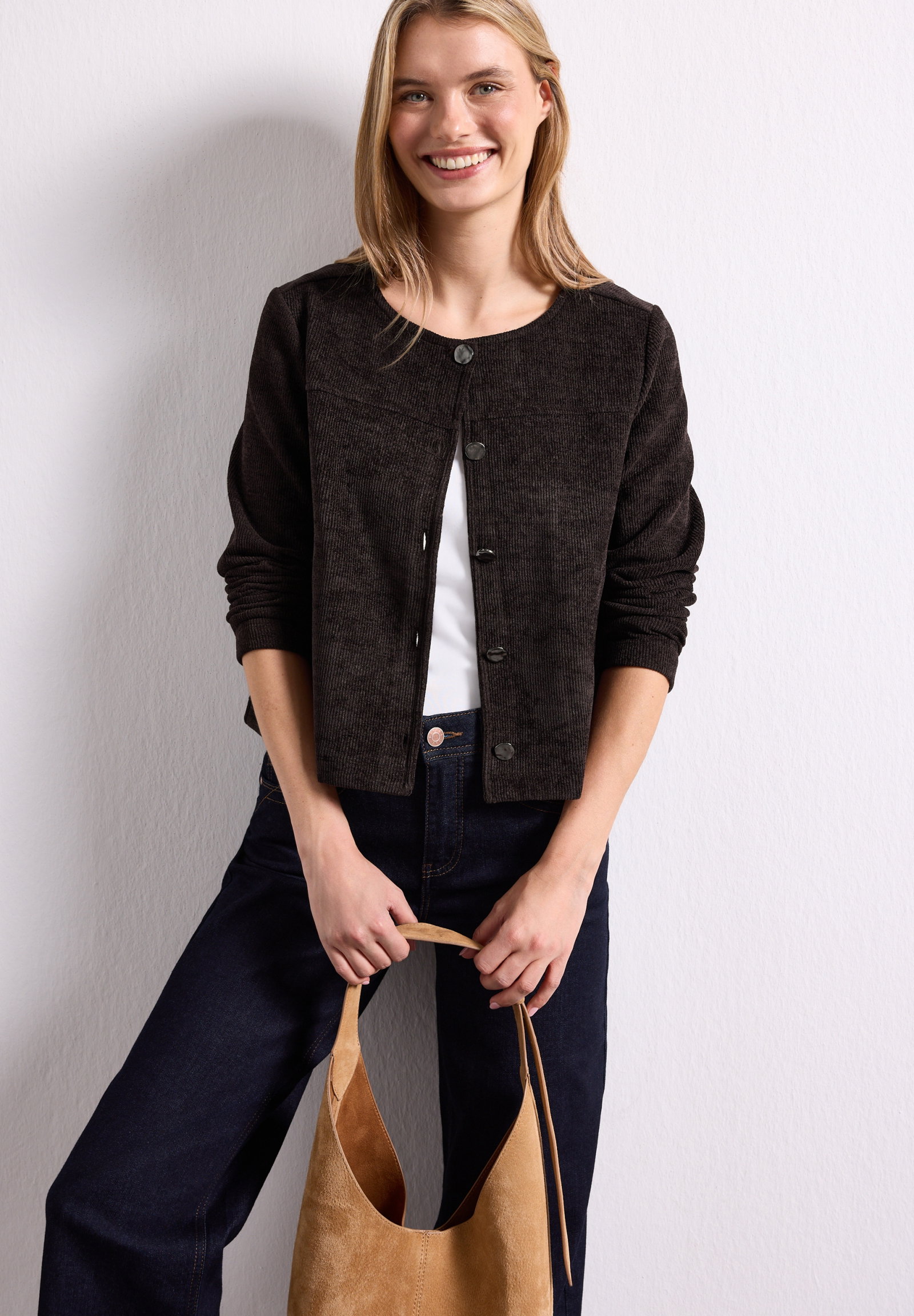 soft jacket w.deco buttons, black coffee #3