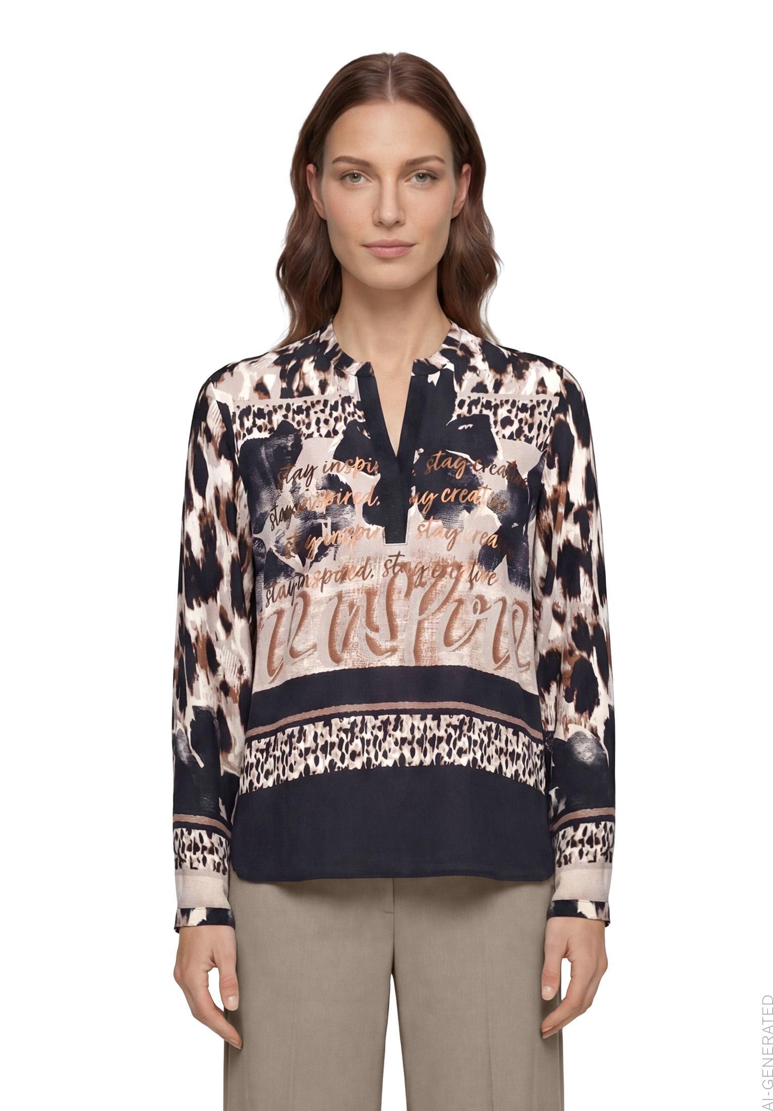 Bluse Lang 1/1 Arm, Beige/Black #3