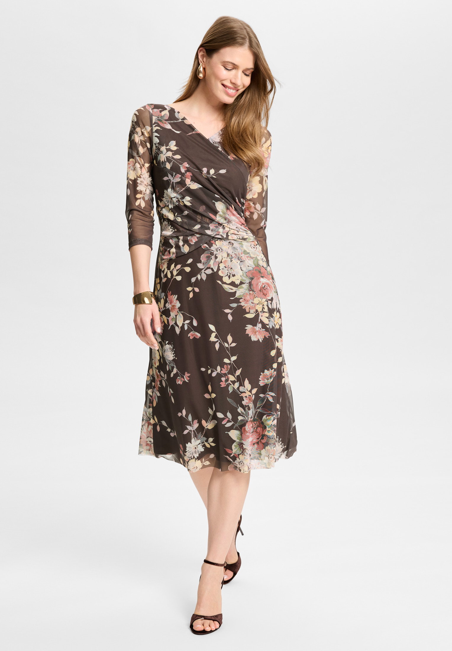 Midi Kleid aus Mesh in Wickel Optik, chocolate brown #3