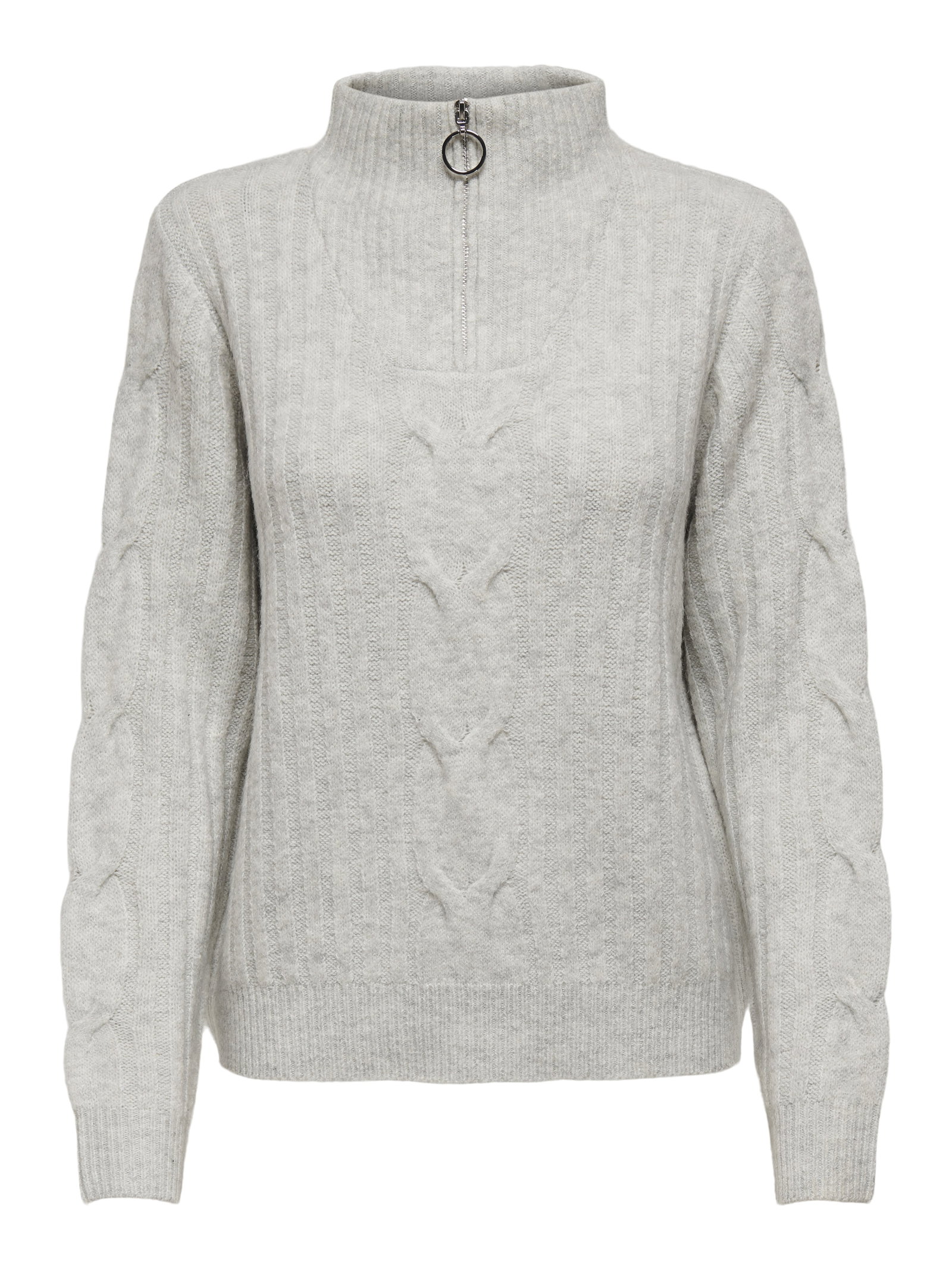 JDYANDREA L/S ZIP CABLE PULLOVE KNT, Super Light Grey Melange #1