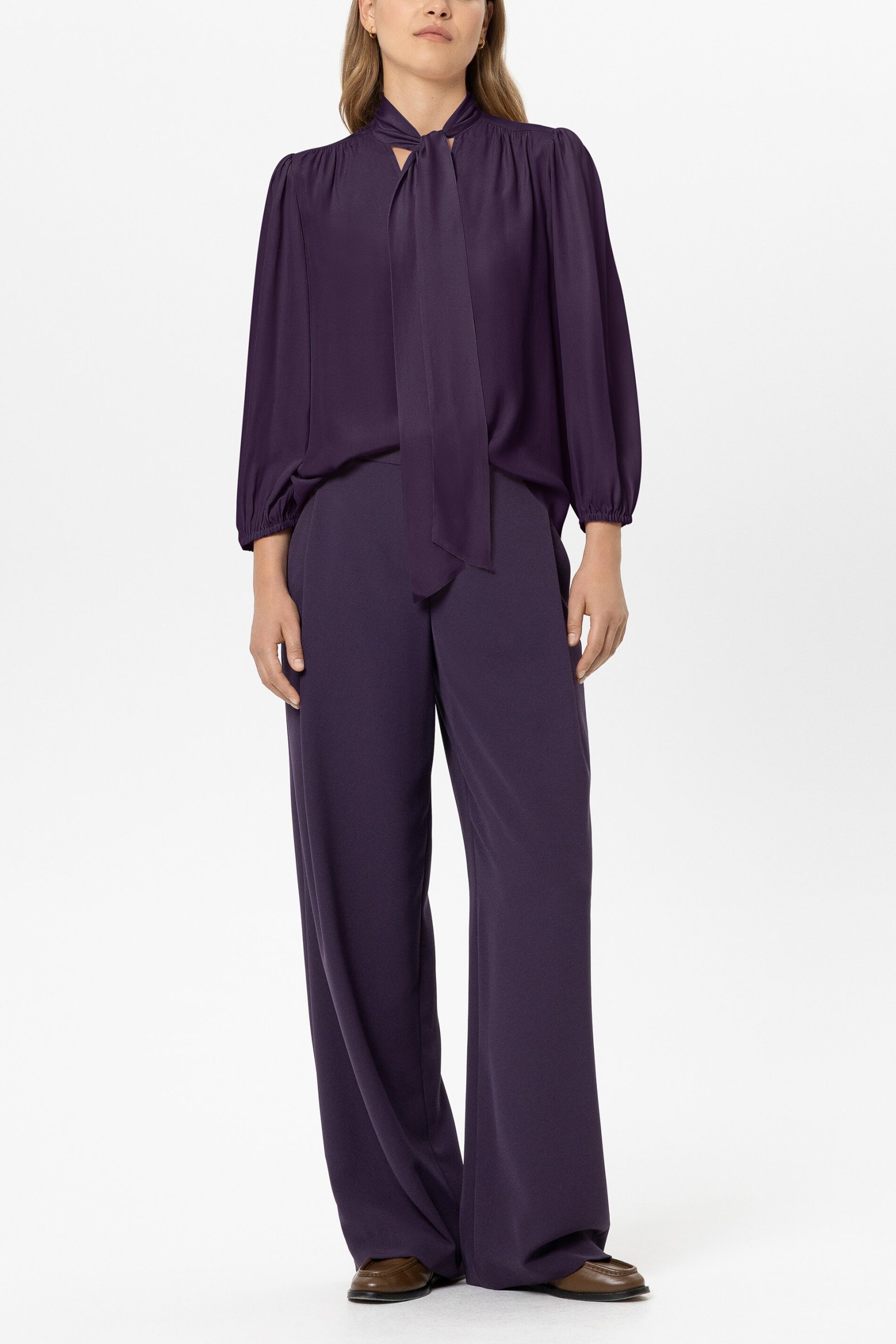 Schluppenbluse aus Seiden-Mix, plum #2