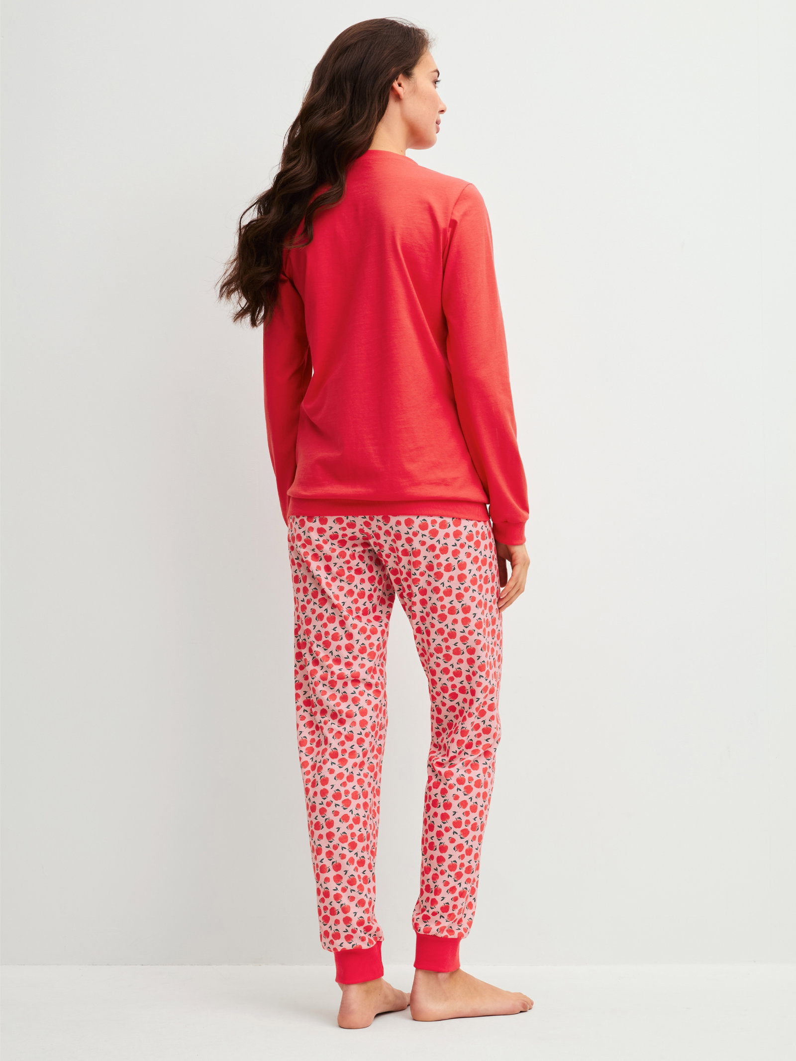 DAMEN Pyjama mit Bündchen, red glow #2