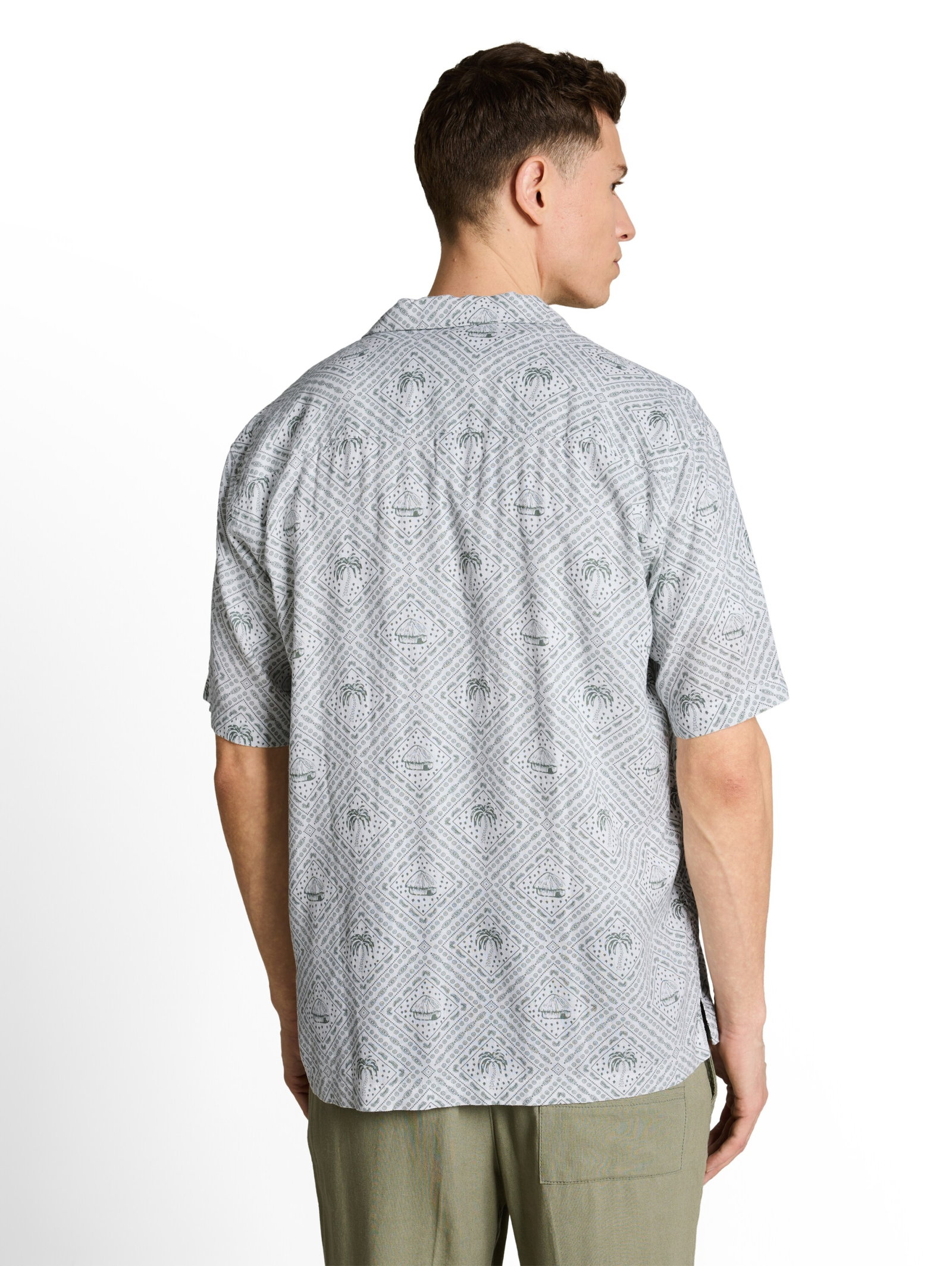 relaxed printed viscose linen, green white tropical print #4