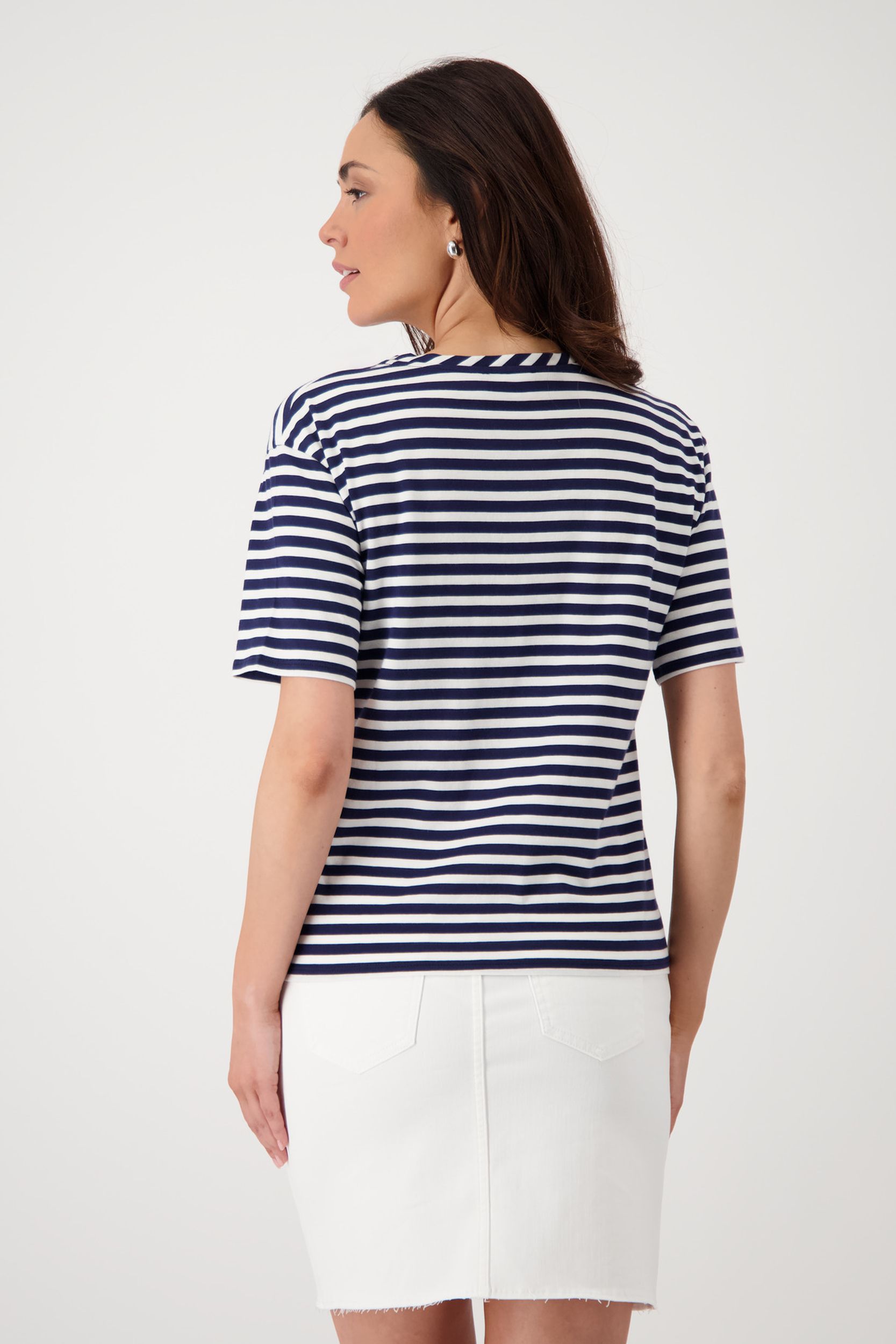 Monari |  T-Shirt, navy blue ringel | 44