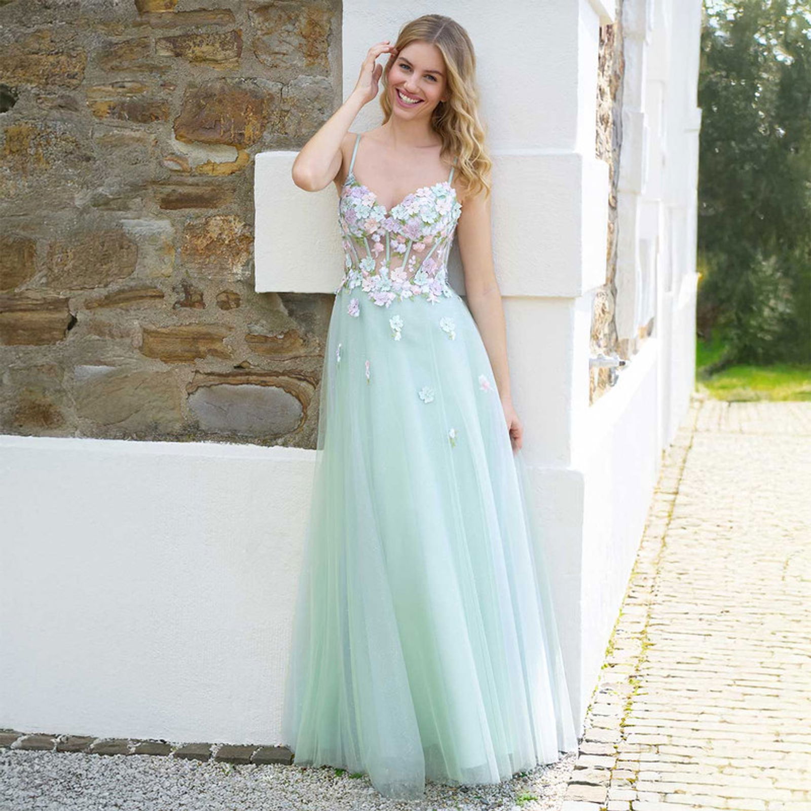 Luxuar |  Luxuar Langes Kleid  | 36 | lindgrün multi glitzer