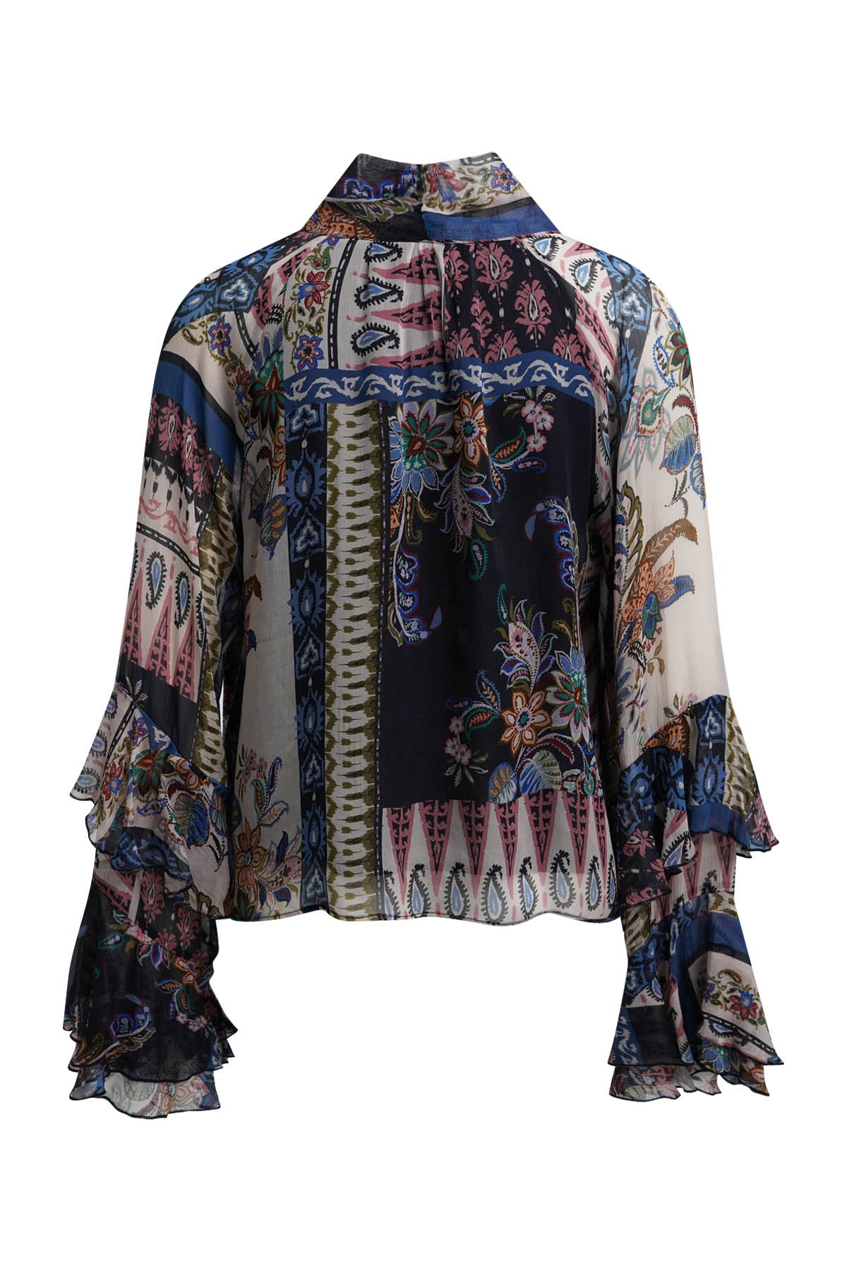 BLOUSE WITH BOW TIE NECKLINE AND DO, NAVY PRINT #6