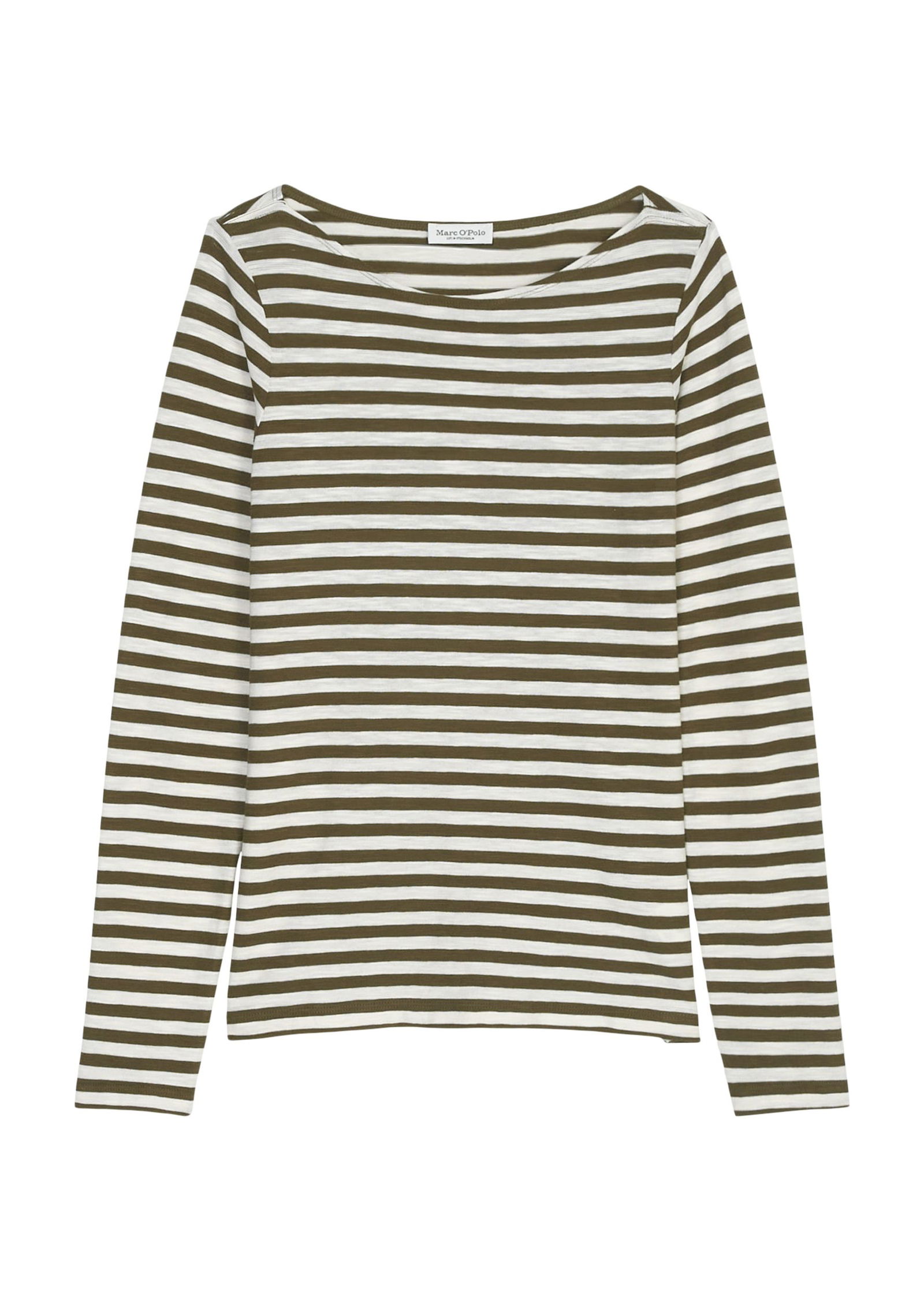 Gestreiftes Damen Longsleeve Shirt mit U-Boot-Ausschnitt in multi/ forest floor - grün