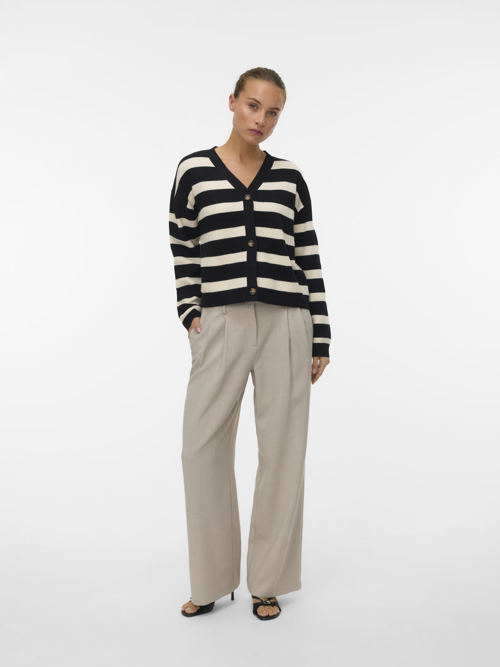 VMSABA FULL NEEDLE LS V-NECK CARDI, Black/BIRCH #2