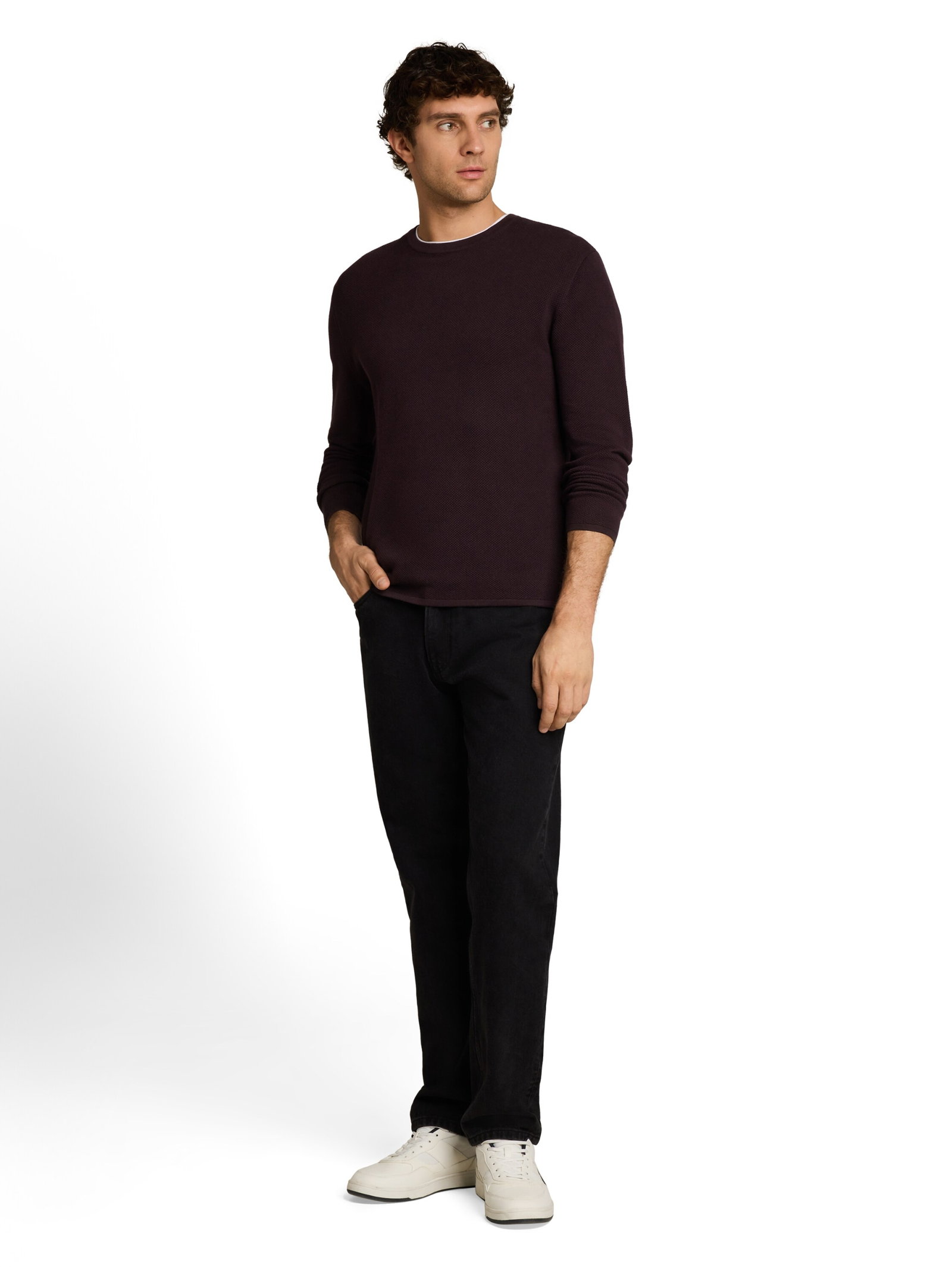 basic structred crew neck knit, dark plum #3