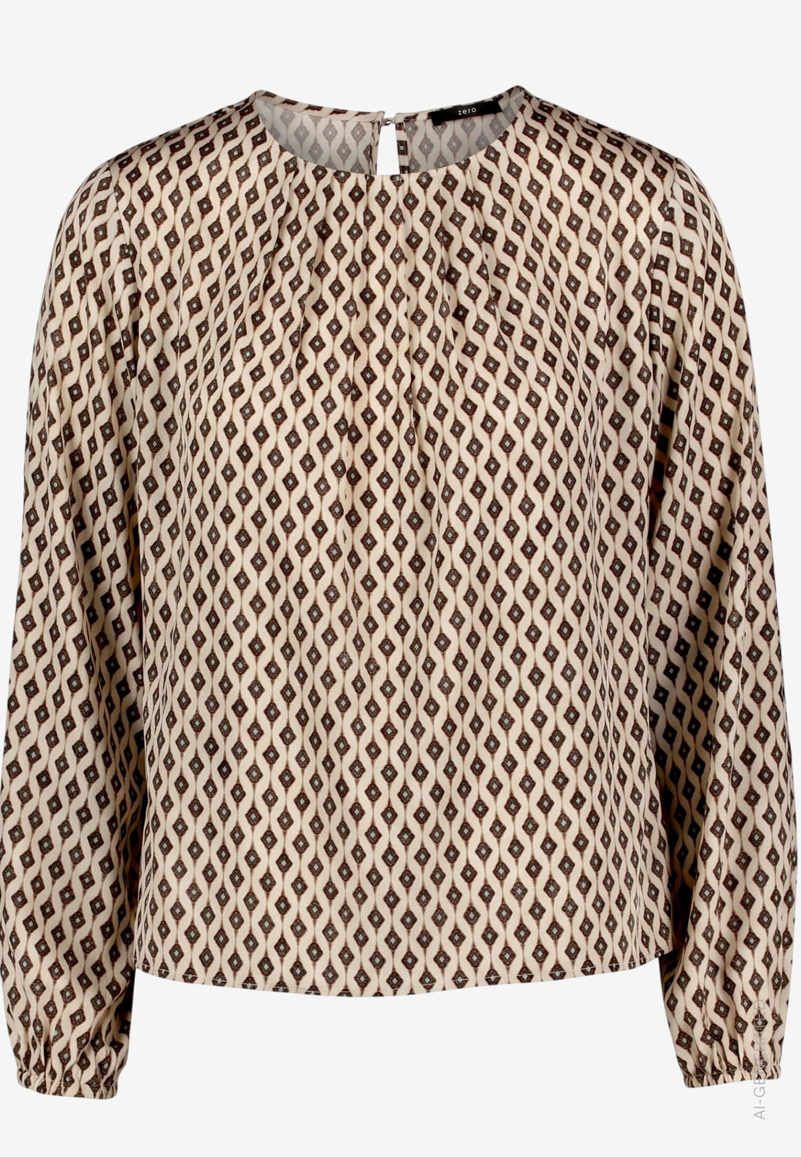 Bluse Kurz 1/1 Arm, Cream/Brown #1