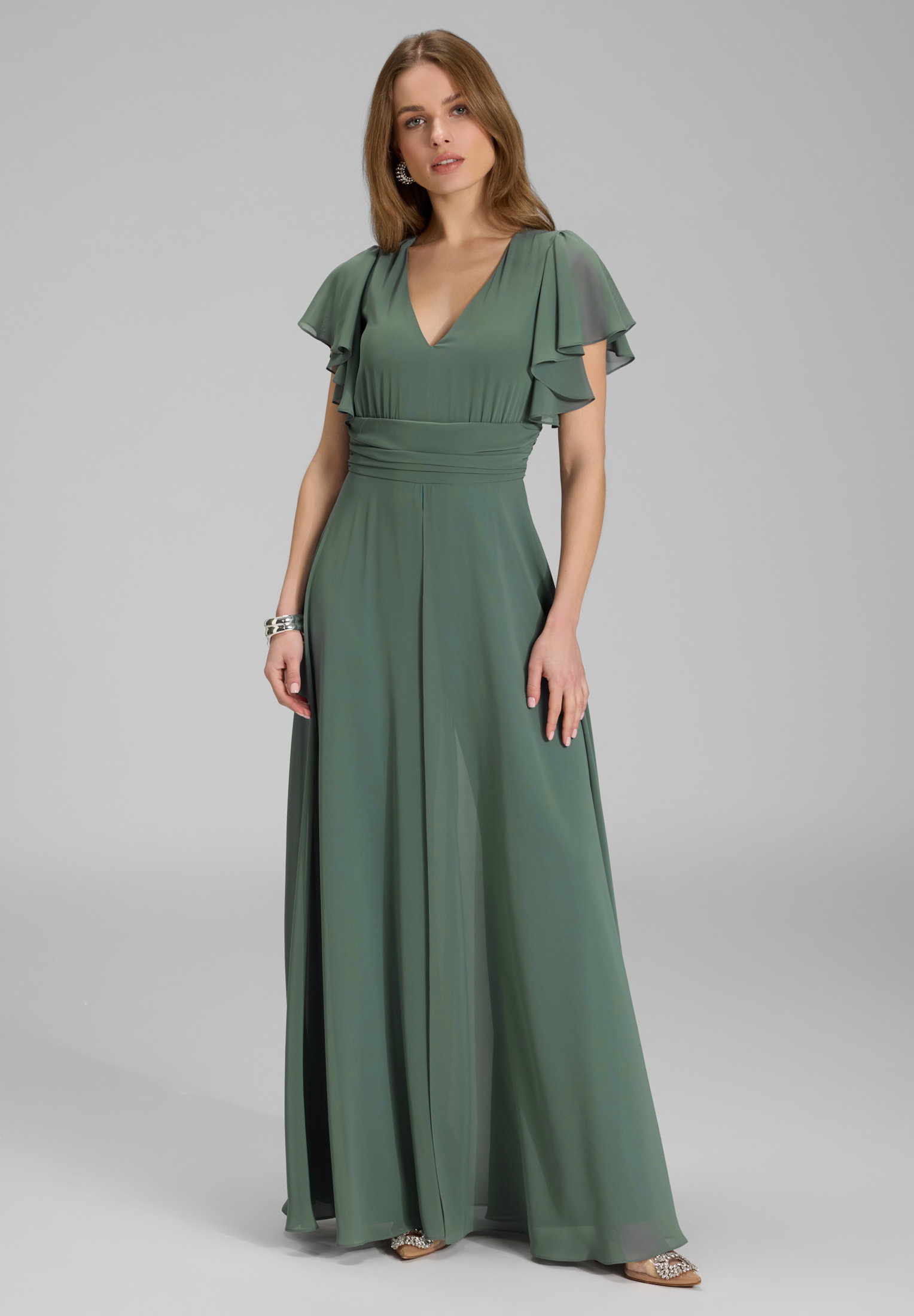 Swing Chiffon Jumpsuit mit Überrock und Volantärmeln #3
