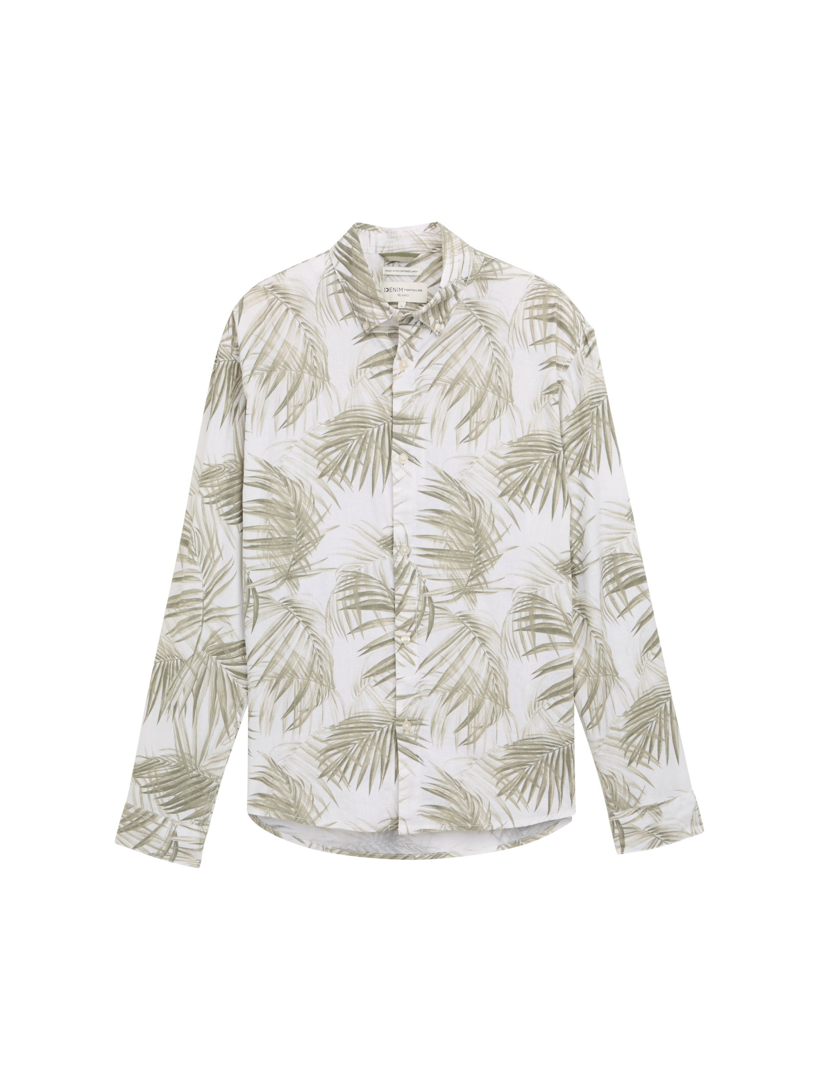 relaxed viscose linen shirt, white green watery palm print #1