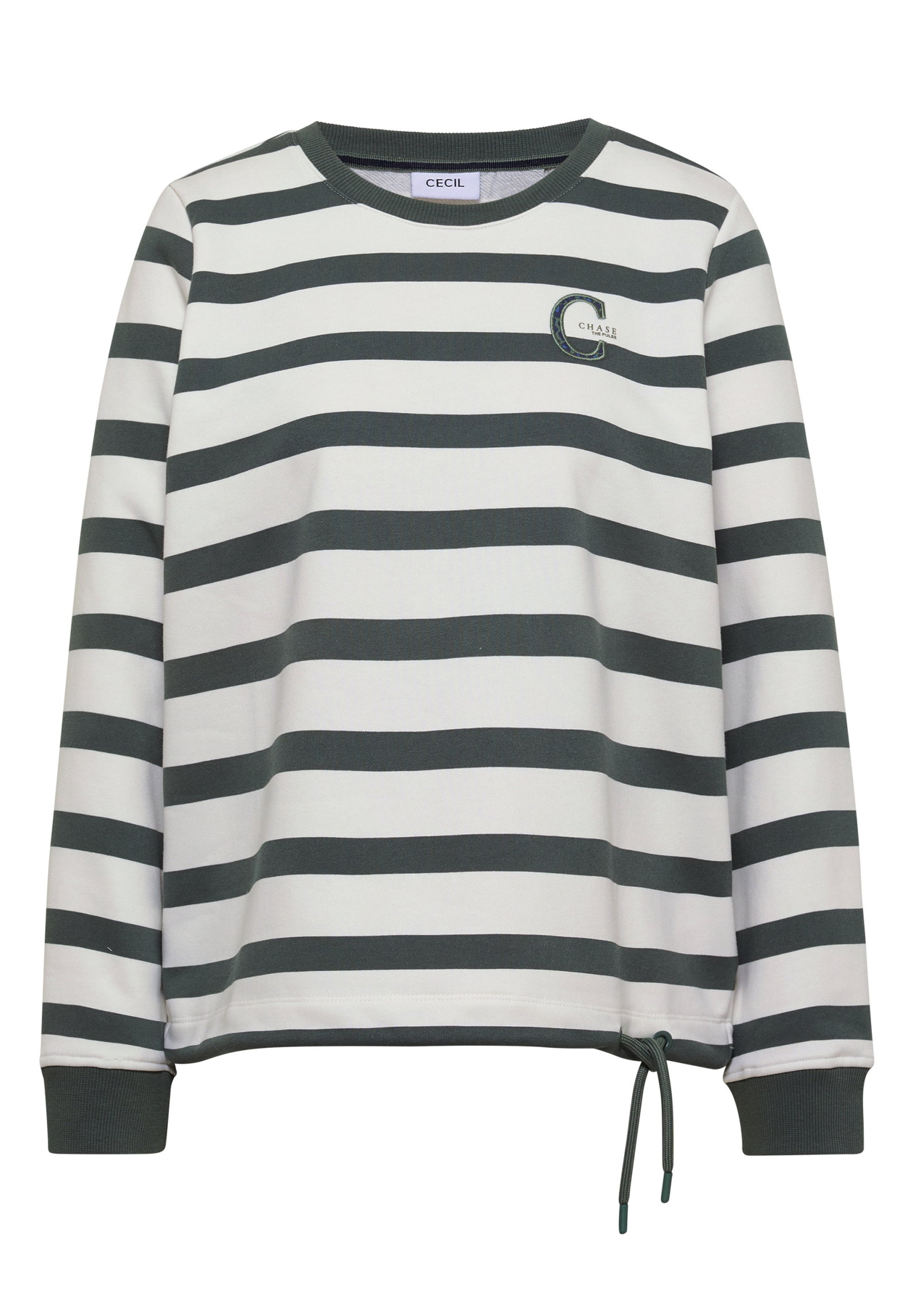 Striped Sweatshirt w. embroide, dried olive green #1