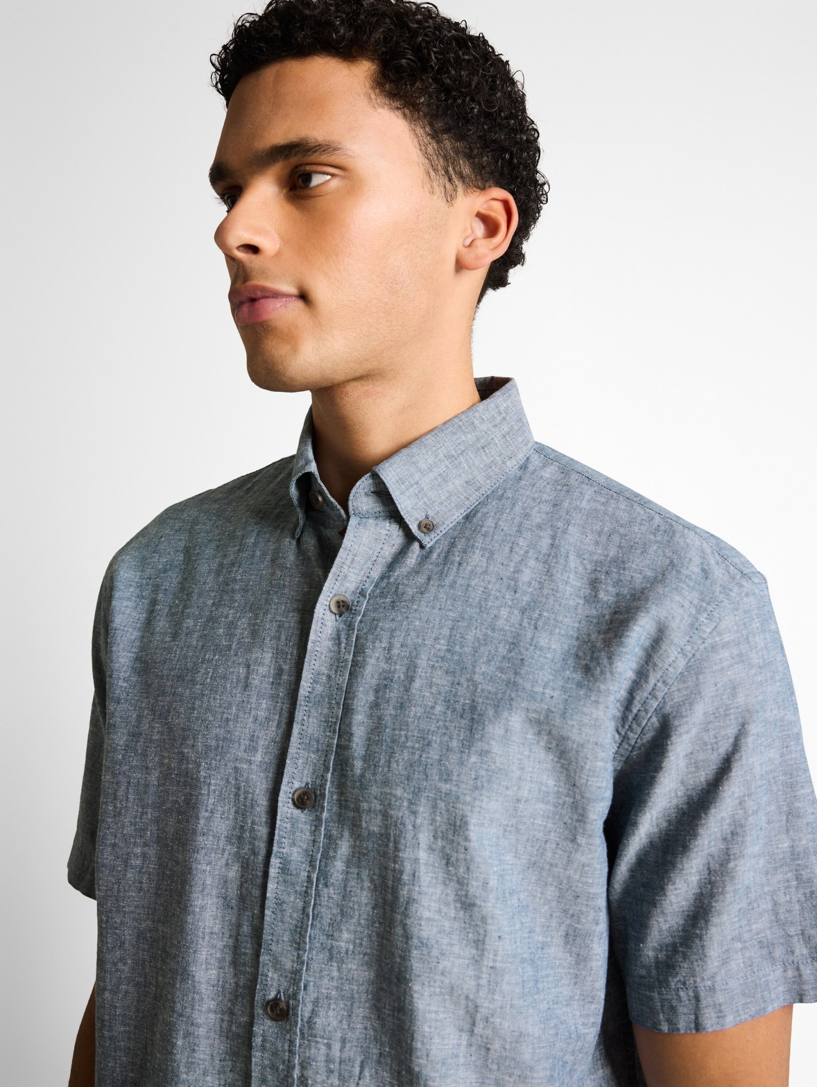 relaxed cotton linen shirt, nighttime blue chambray #6
