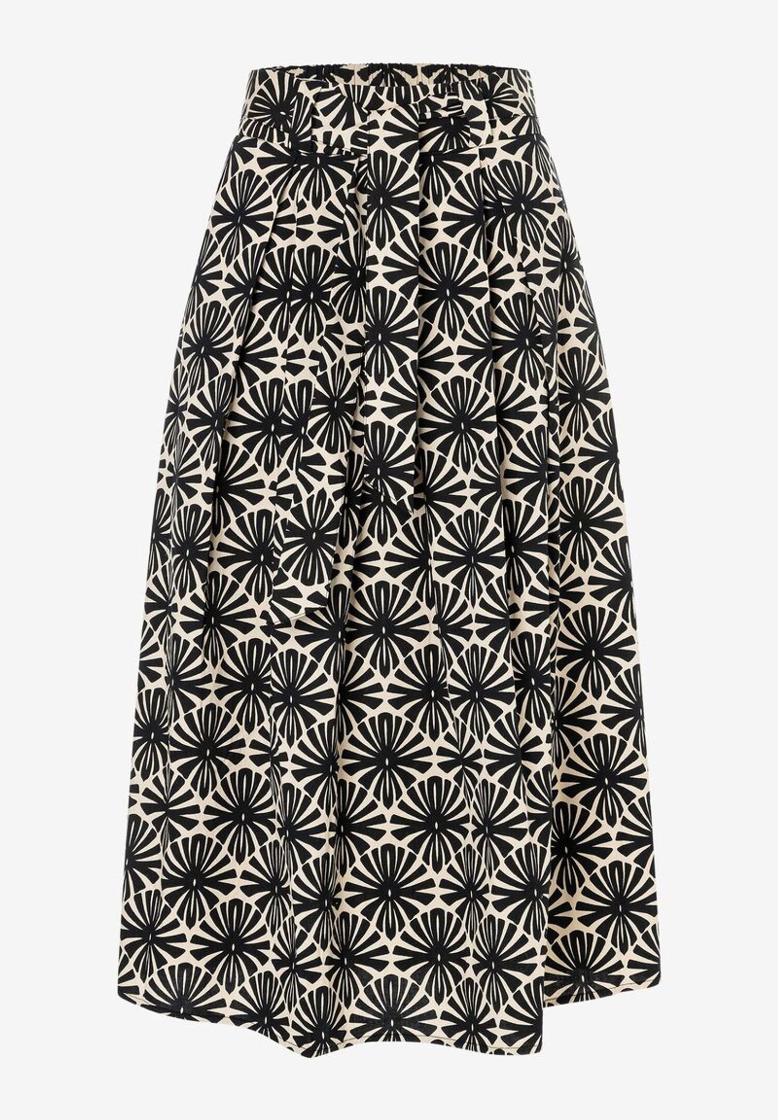 ea111d7aebdbaf4dc1d45b6985b78d25  |  weiter Baumwollrock  grafischer Print  Frühjahrs-Kollektion | 36 | schwarz