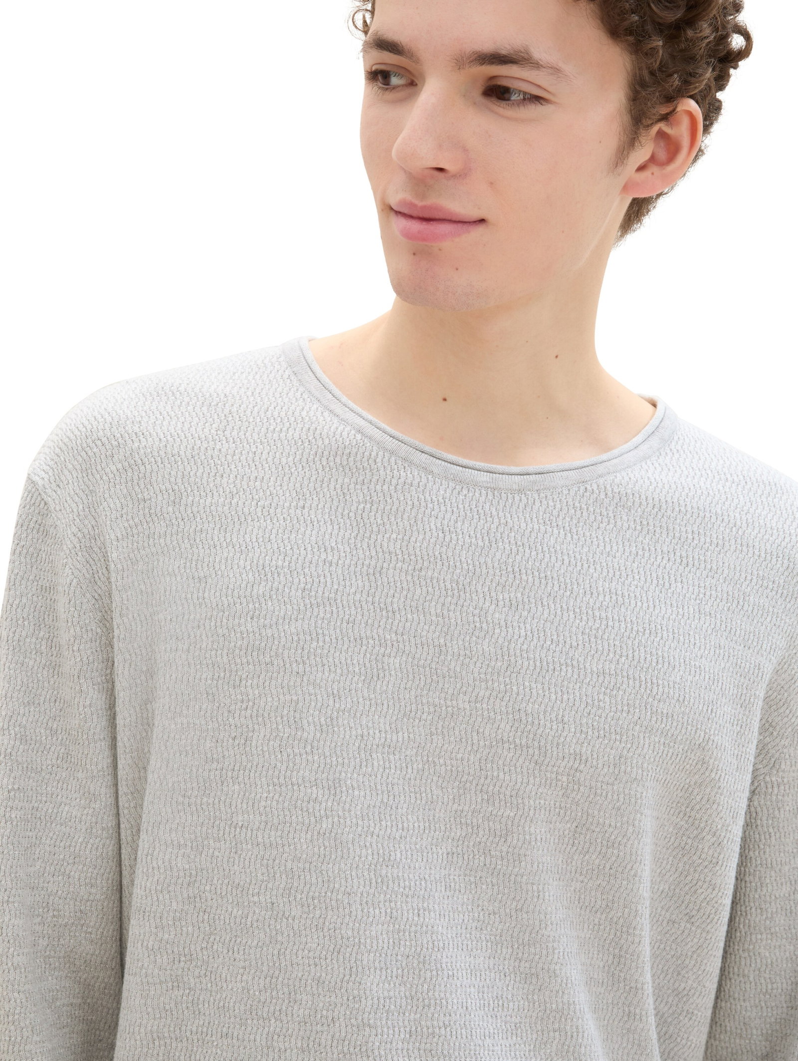 structured roll edge knit, Light Stone Grey Melange #12