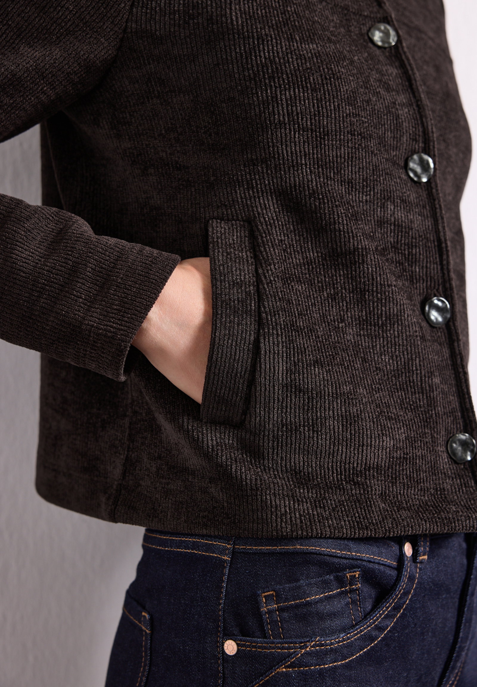 soft jacket w.deco buttons, black coffee #6
