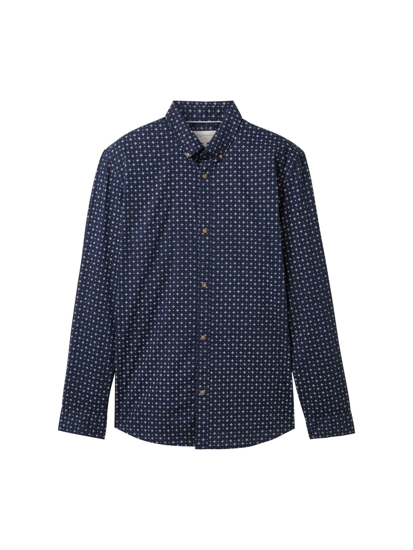 fitted printed poplin shirt, navy white minimal design #1