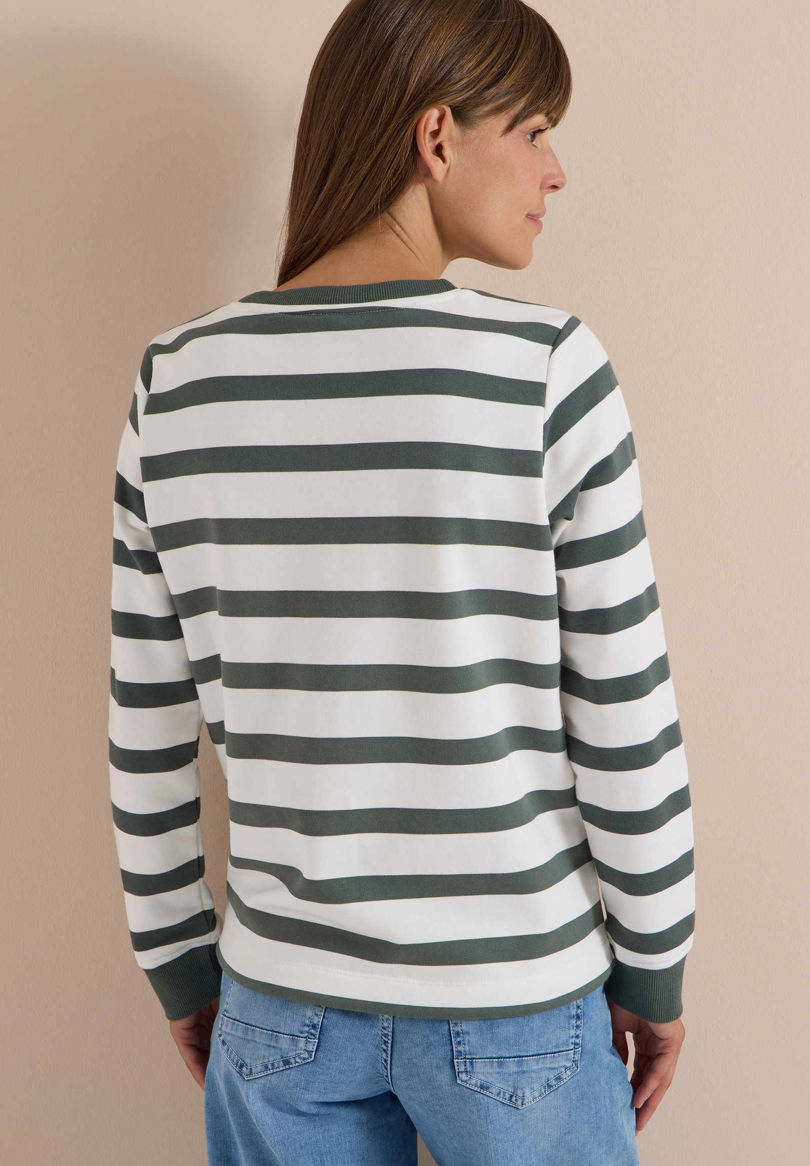 Striped Sweatshirt w. embroide, dried olive green #4