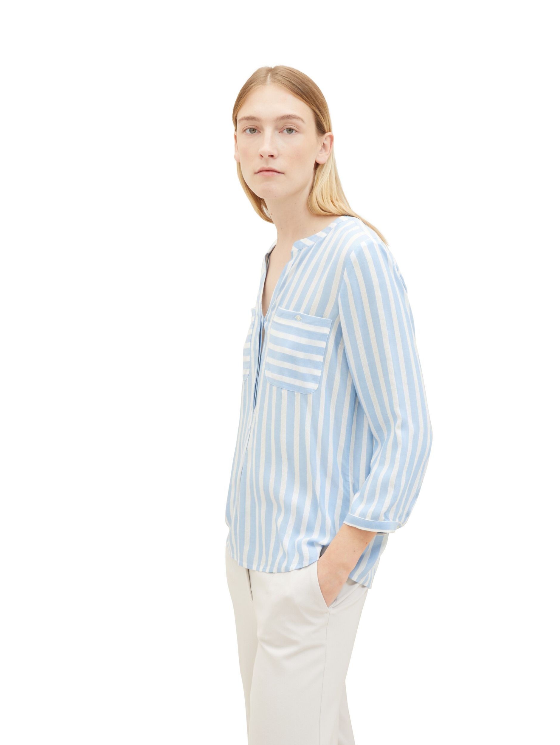 Tom Tailor |  Tom Tailor Druckbluse  | 44 | offwhite blue vertical stripe