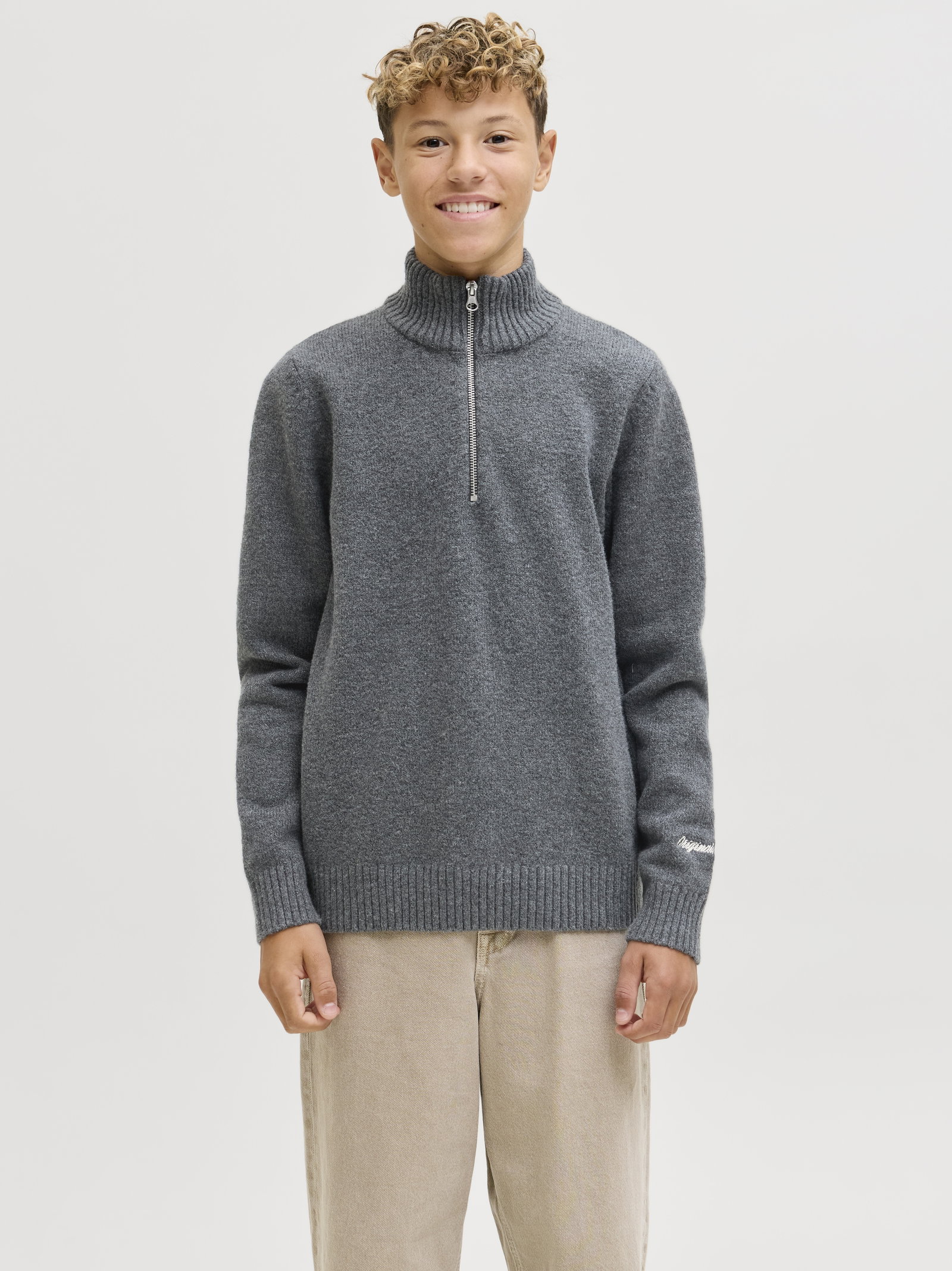 JORNORREBRO KNIT HALF ZIP JNR, Dark Grey Melange #2