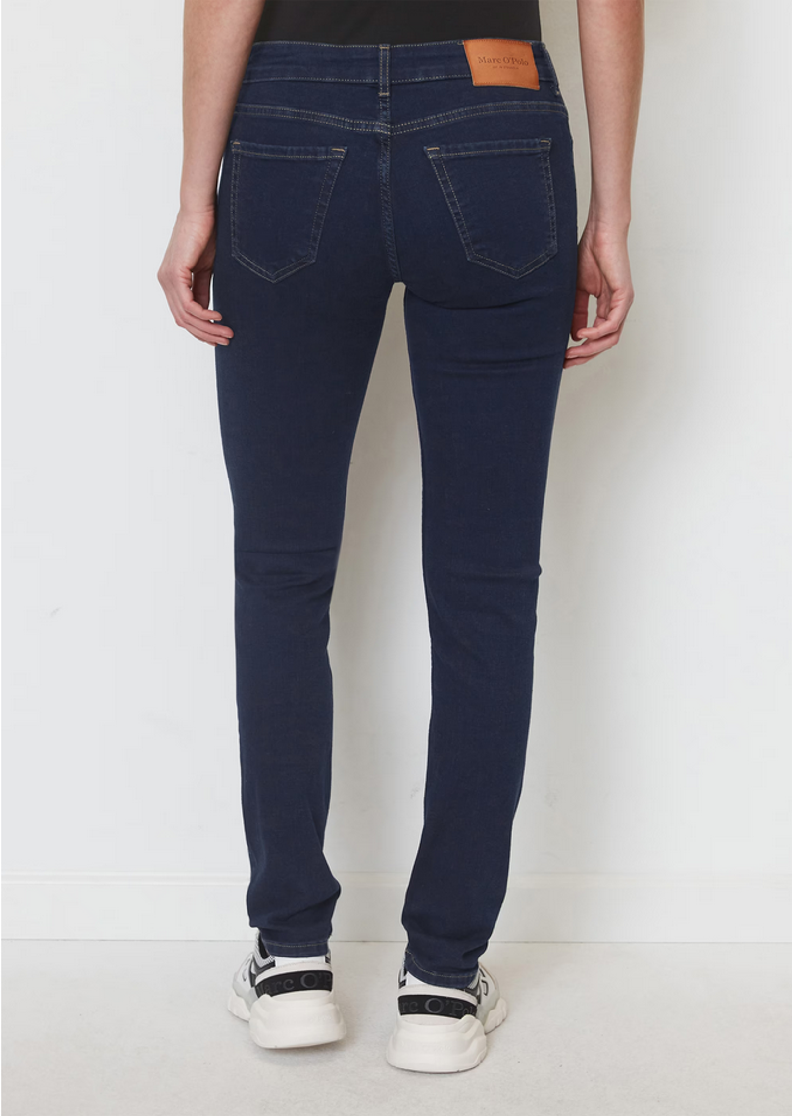 Damen Stretch Jeans mit Kontrastnähten in motor scooter wash