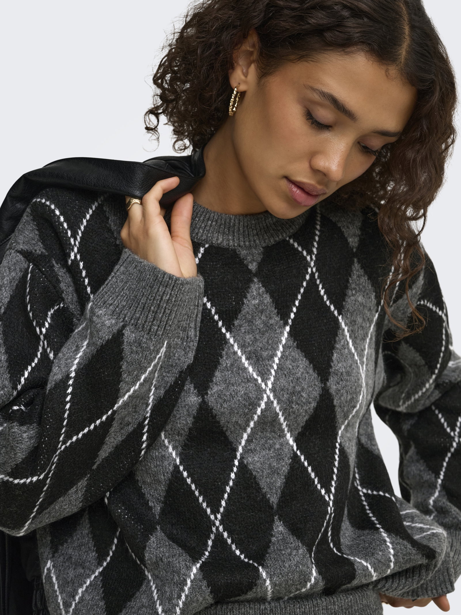 JDYBIANKA L/S ARGYLE PULLOVER KNT N, Dark Grey Melange/Argyle #3
