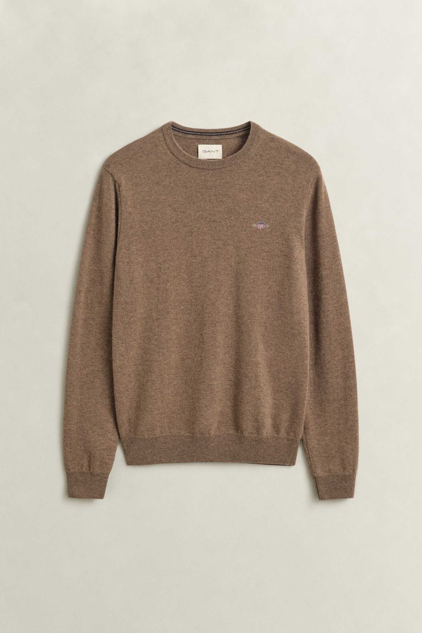 SUPERFINE LAMBSWOOL C-NECK, LT BROWN MELANGE #1