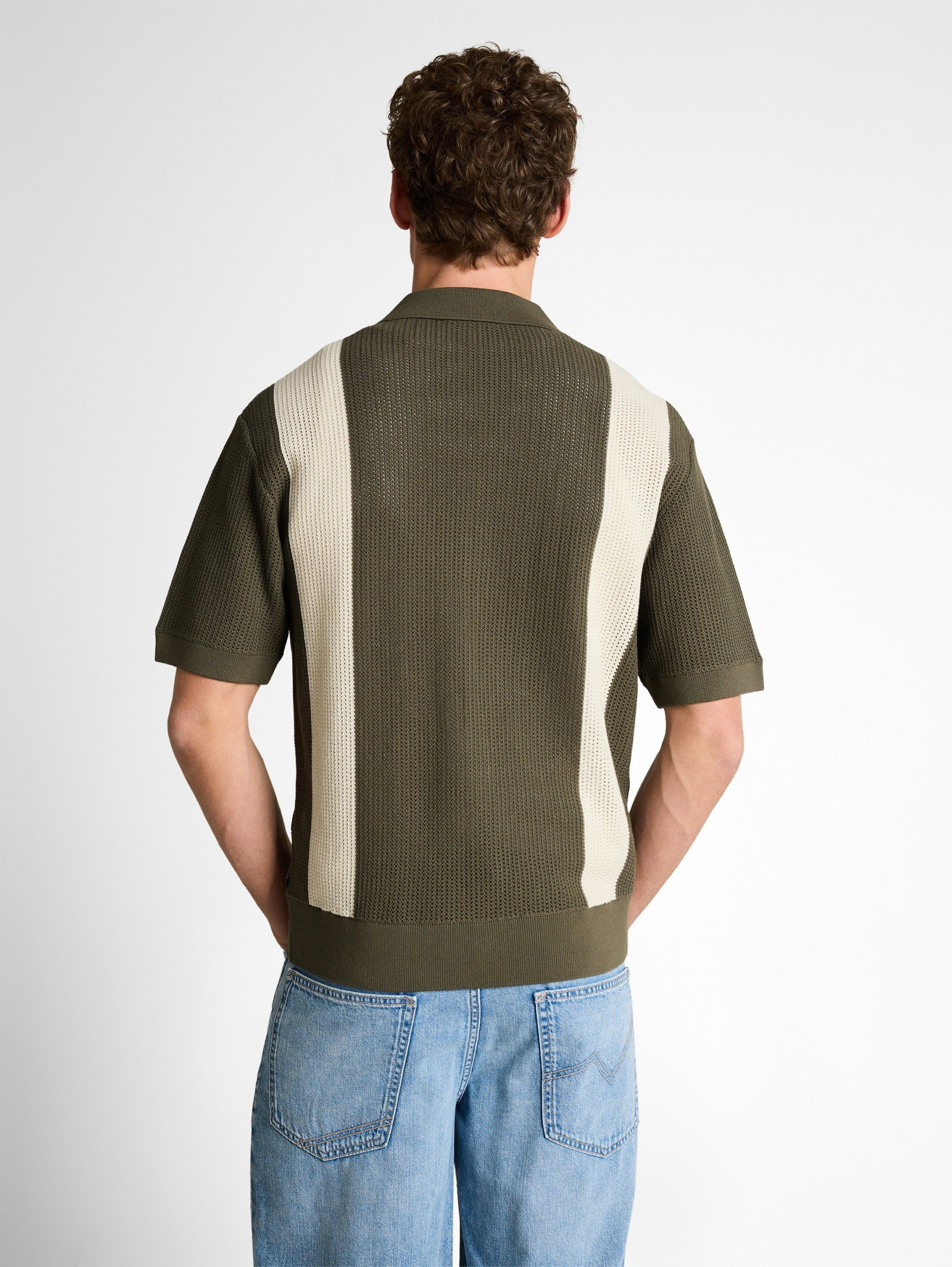 open knit polo, faded green white colorblock #4