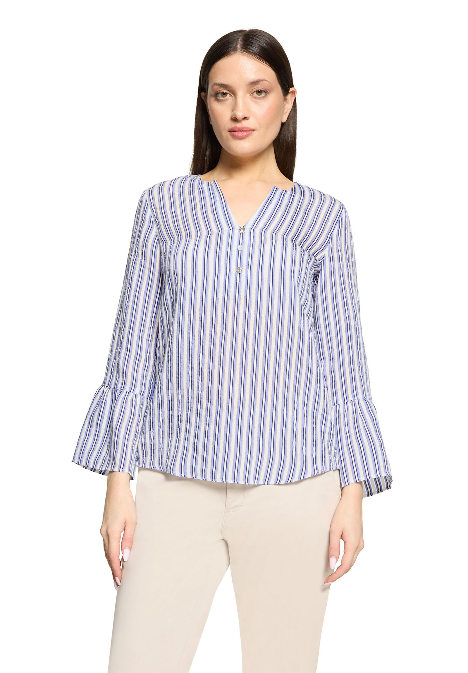 |  Bluse Kurz 3/4 Arm, White/Blue | 36 | weiß/blau