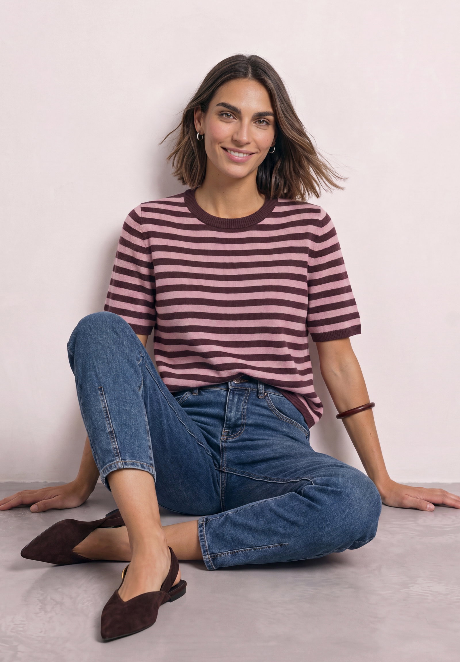 LTD QR_cosy sweater with strip, rustic rouge mel. #3