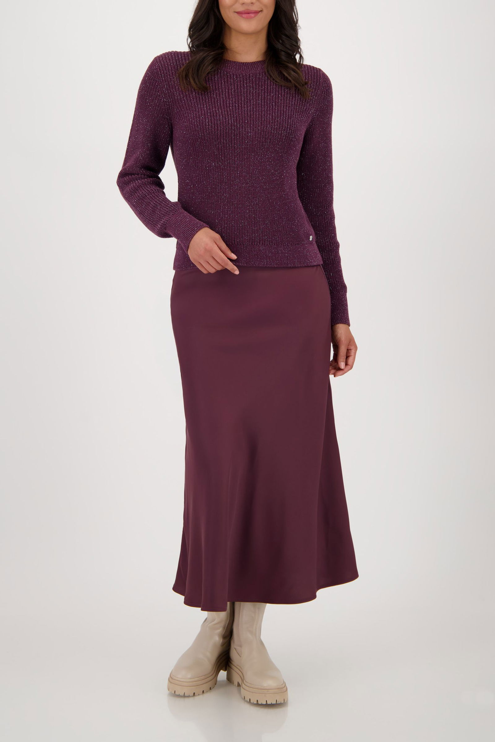 Monari | Monari Basic-Strickpullover mit Lurex | 36 | bordeaux