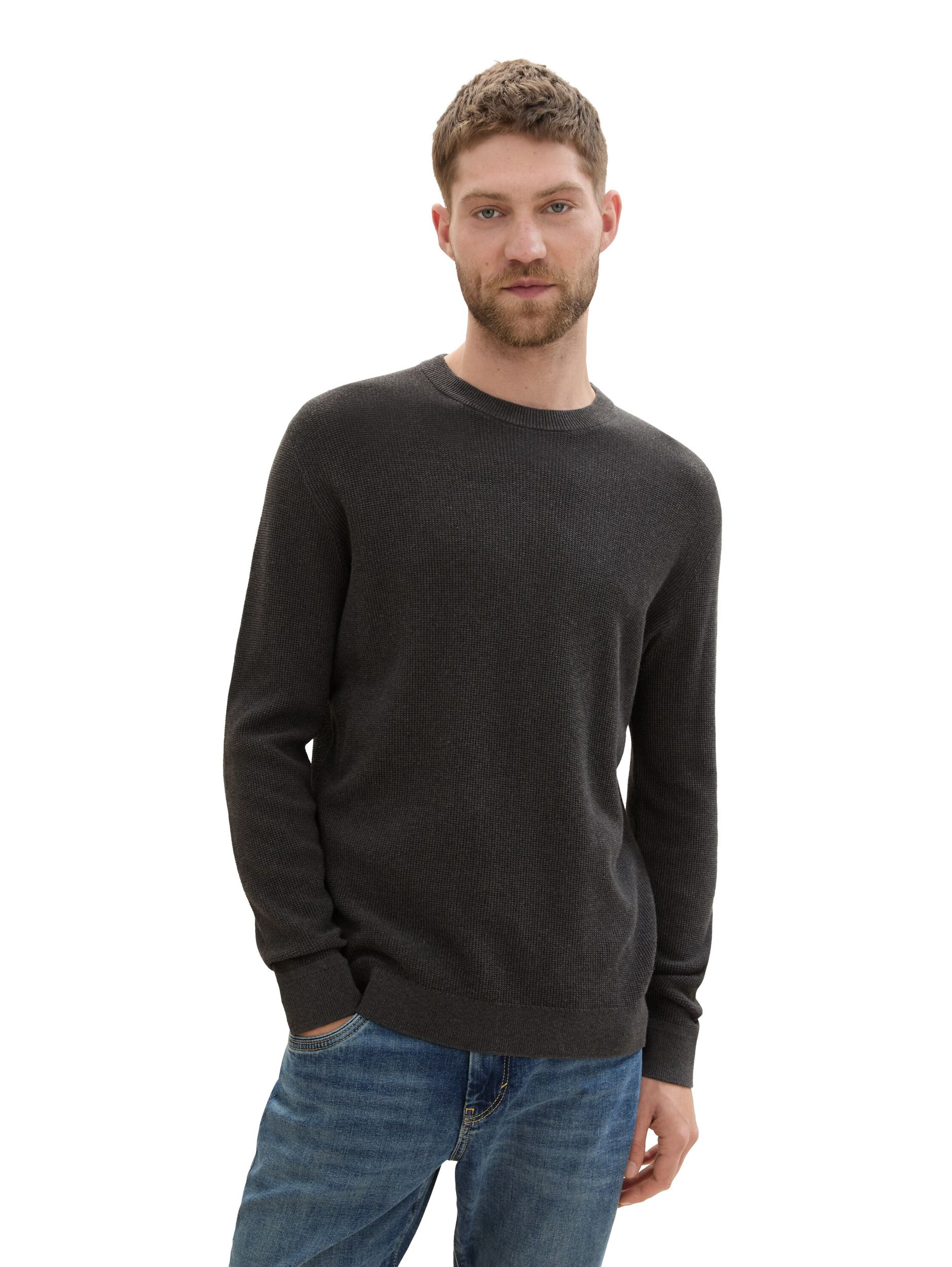  |  structured crewneck knit, Knitted Navy Melange | XXXL | black grey melange