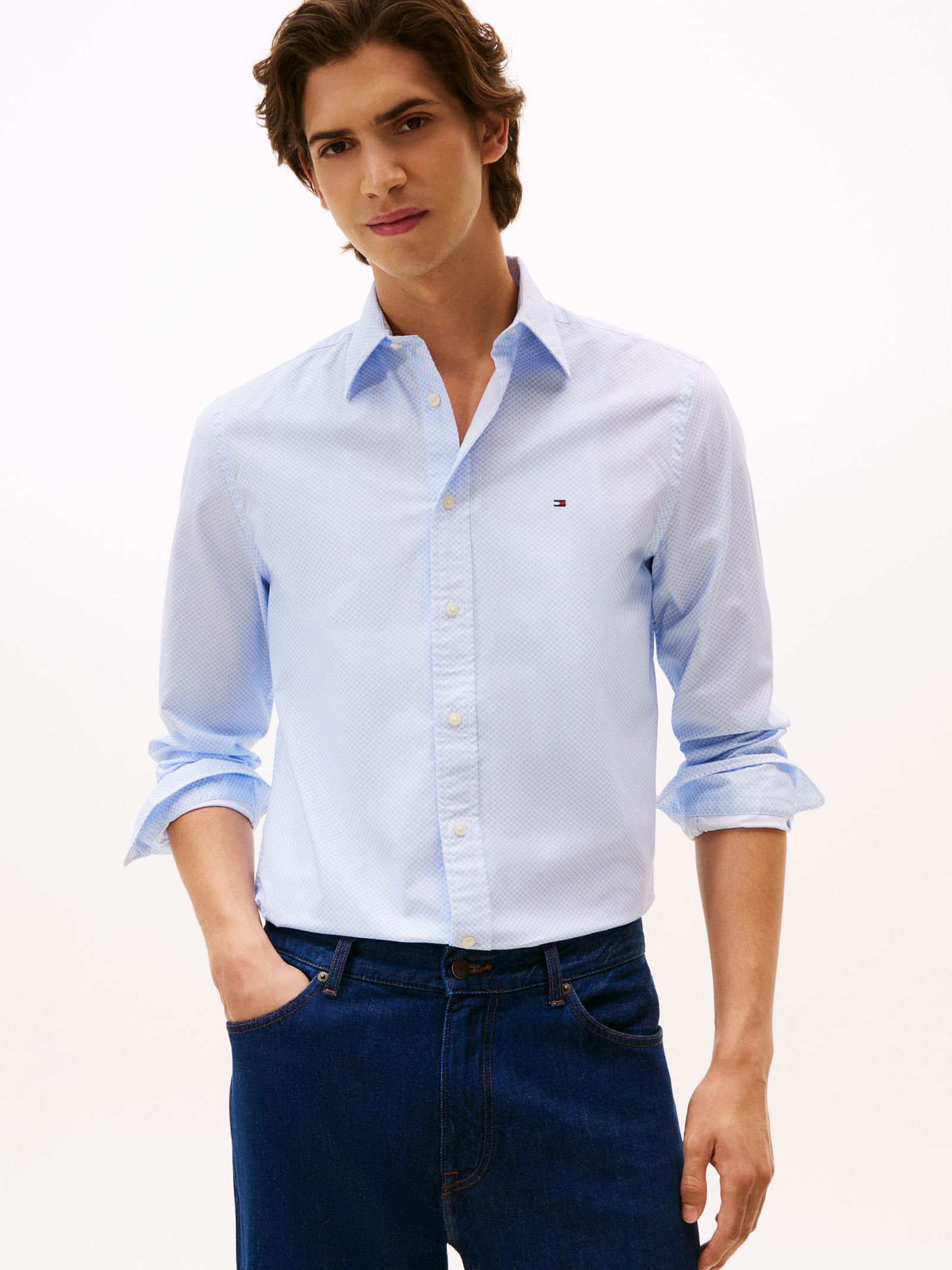  |  FLEX POPLIN MICRO RF PRINT SHIRT, BLUE | M | cloudy blue / yale navy / white