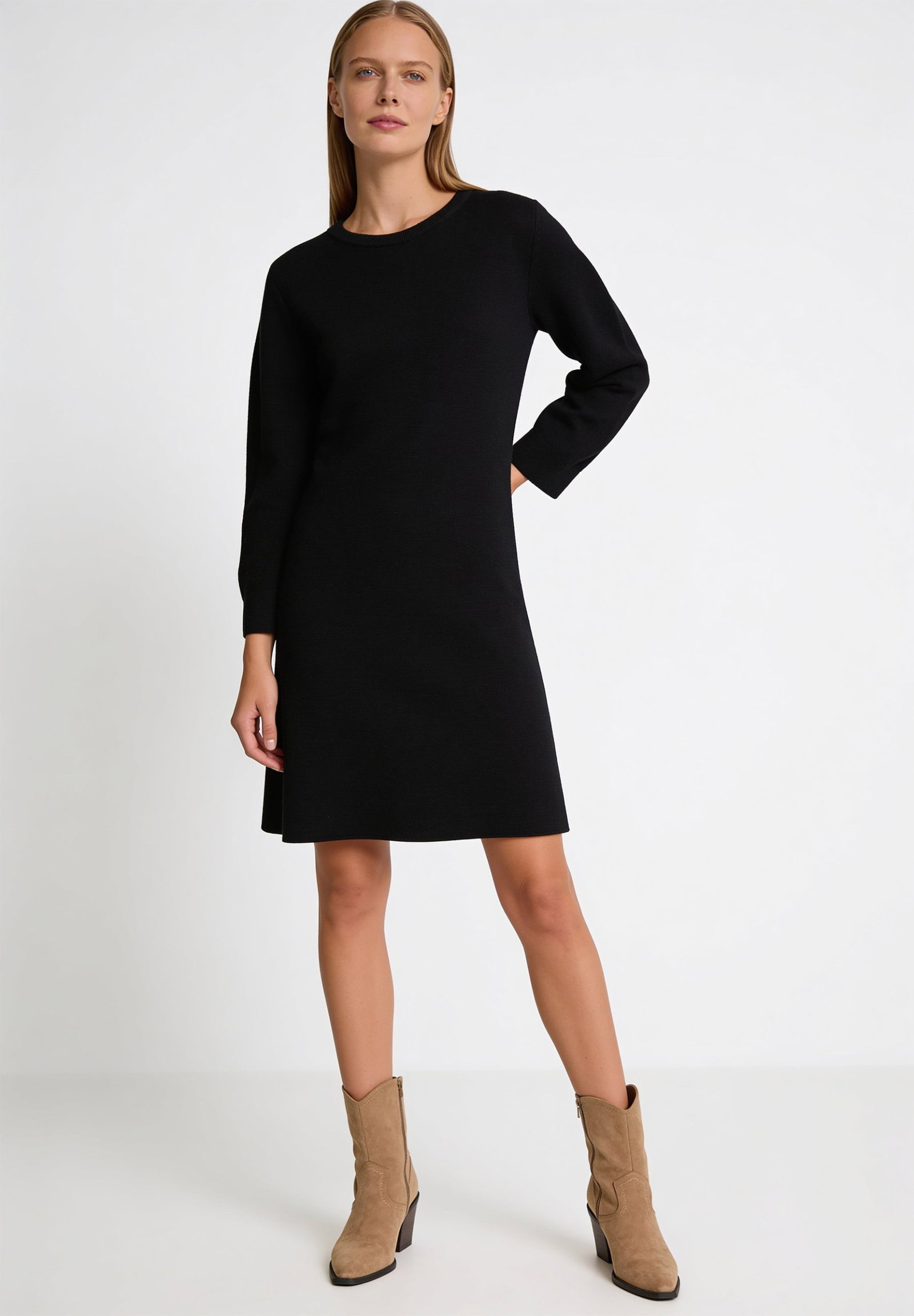 A- Shape Milano Knit Dress 3/4 Arm, black #3
