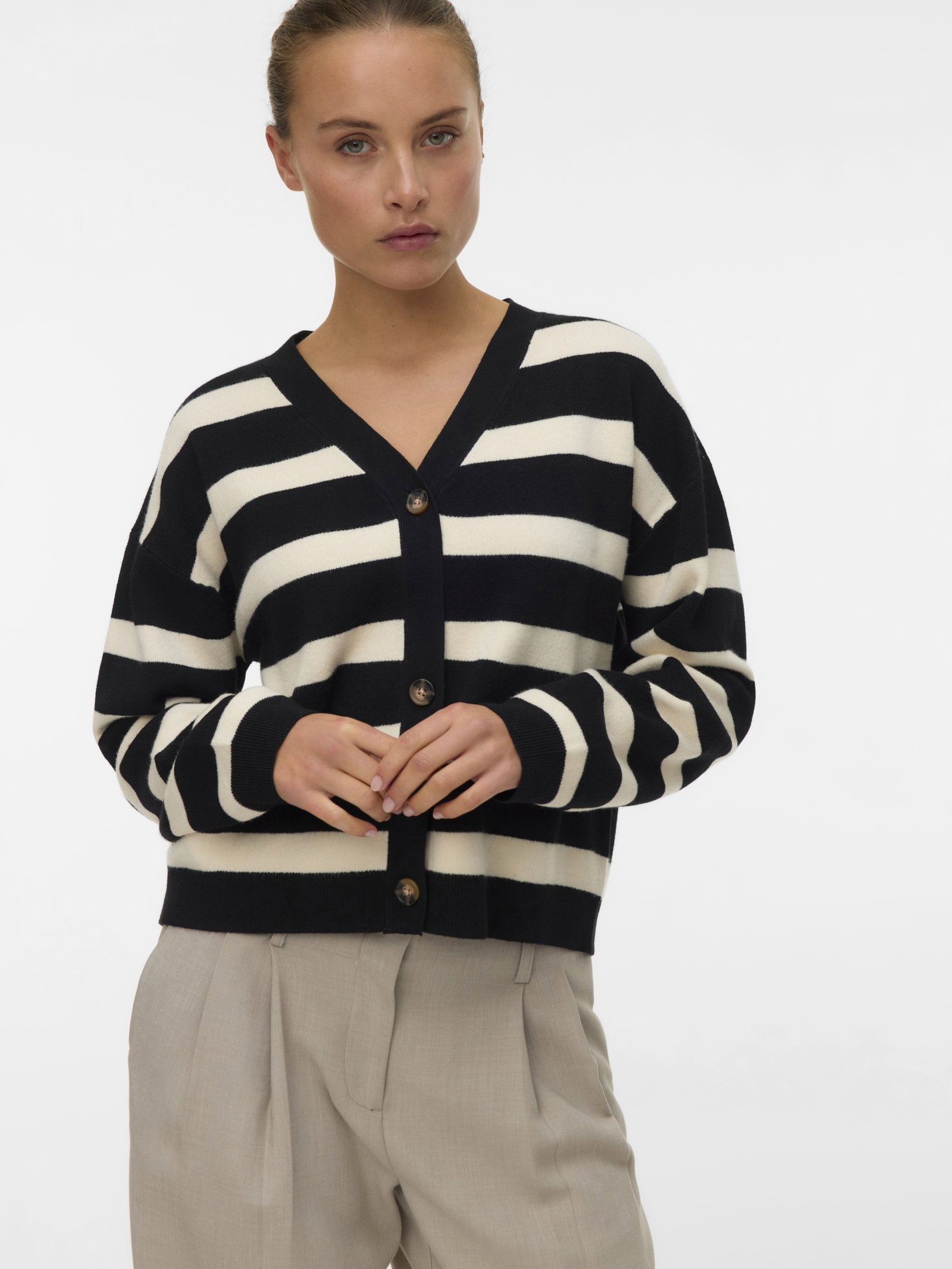 VMSABA FULL NEEDLE LS V-NECK CARDI, Black/BIRCH #4