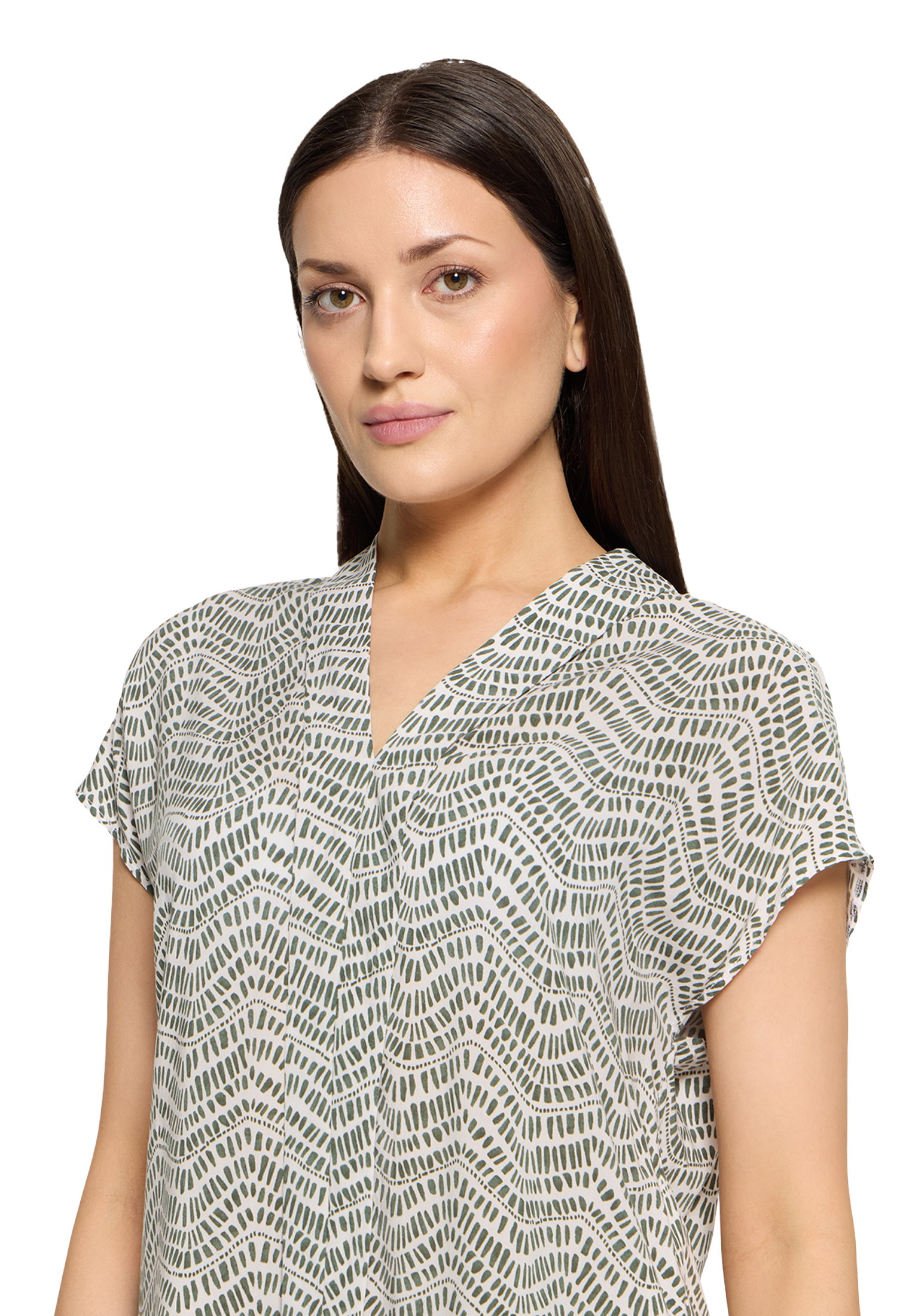 Bluse Kurz 1/2 Arm, Cream/Khaki #6