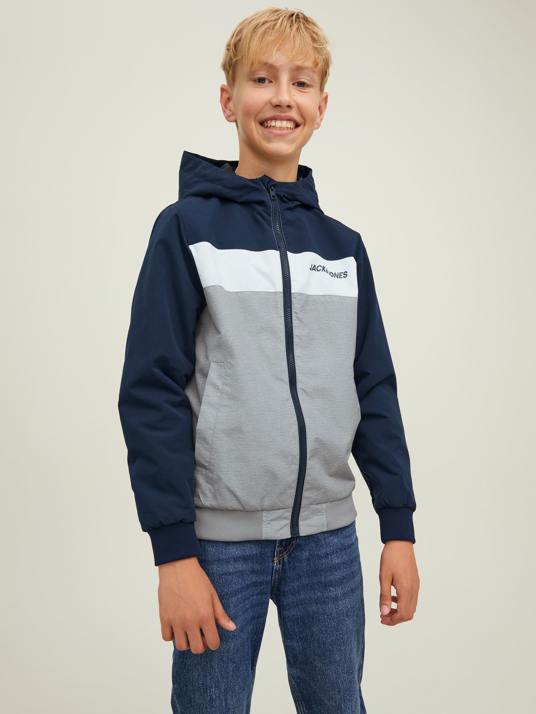 Jack&Jones |  JJERUSH BLOCKING HOOD BOMBER NOOS JNR | 140 | navy blazer