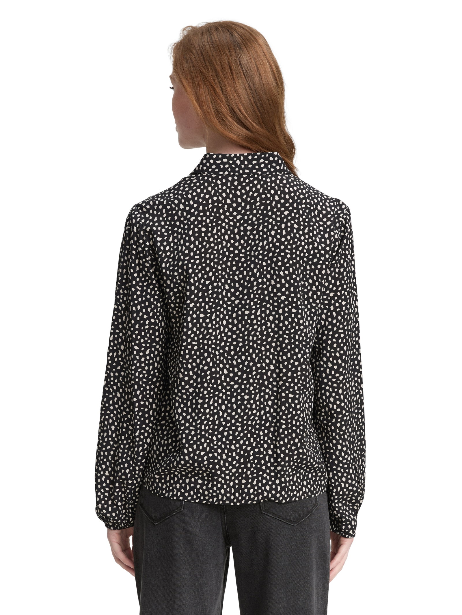 feminine blouse with placket, black white dotted print #4