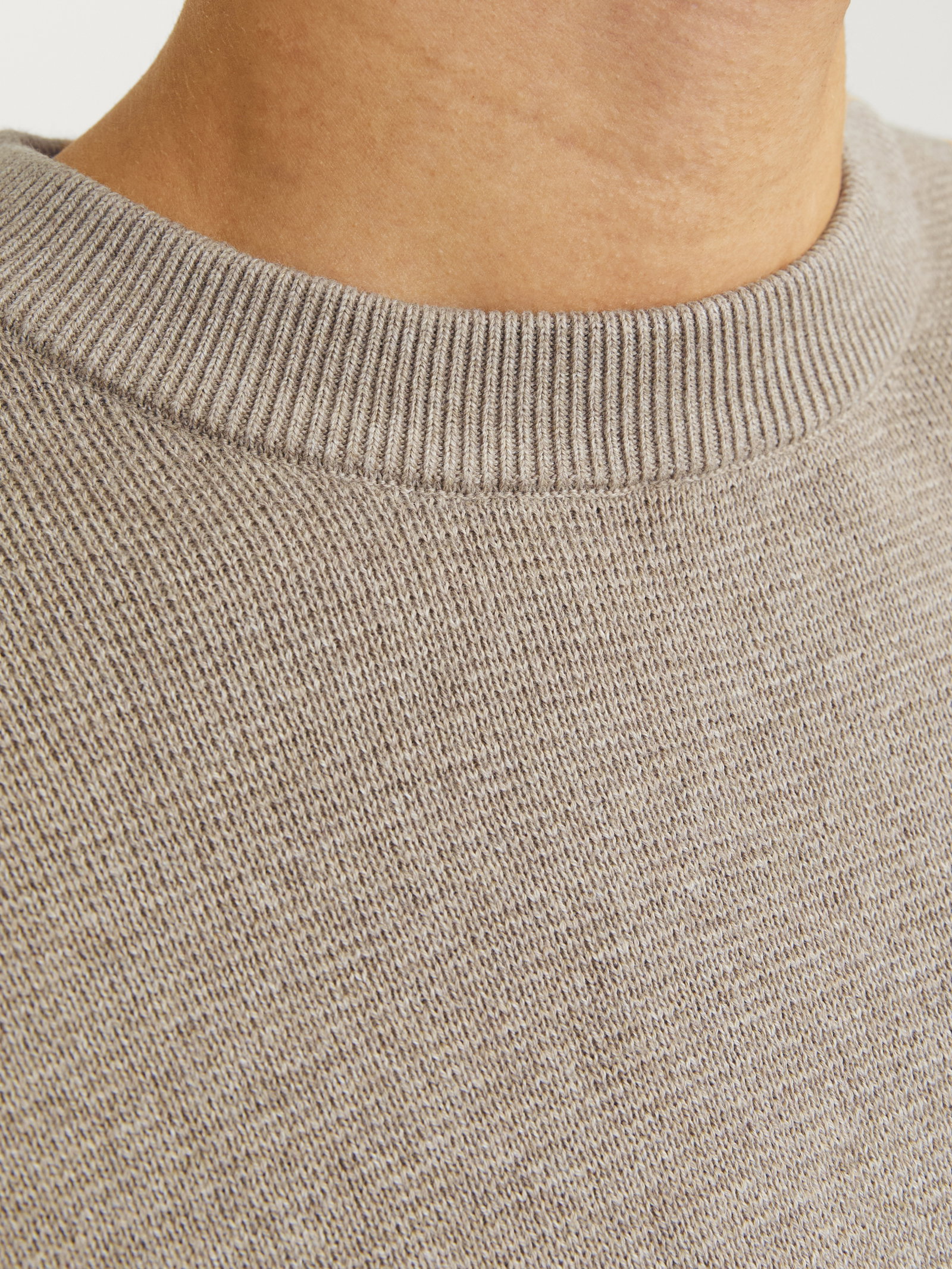 JPRBLAMILANO STITCH KNIT CREW NECK, Greige/Melange #7