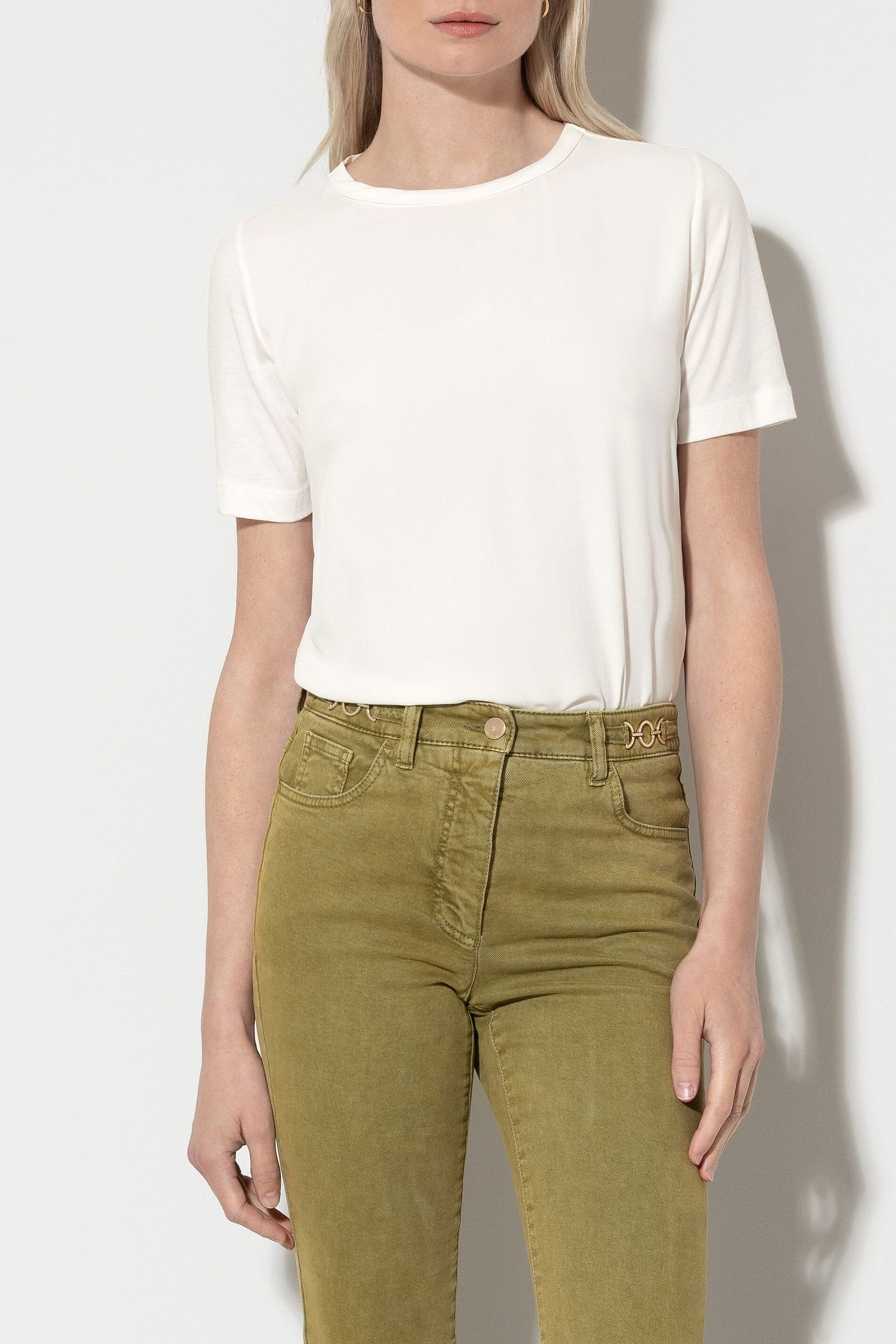 9f18ad54ff053504f8bd26ec5bf35a9a Luisa Cerano | T-Shirt aus Seiden-Mix, milk | 36 | milk