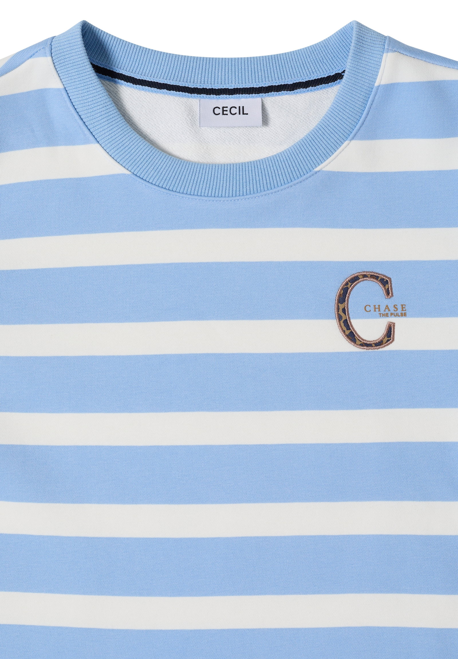 Striped Sweatshirt w. embroide, easy blue #2