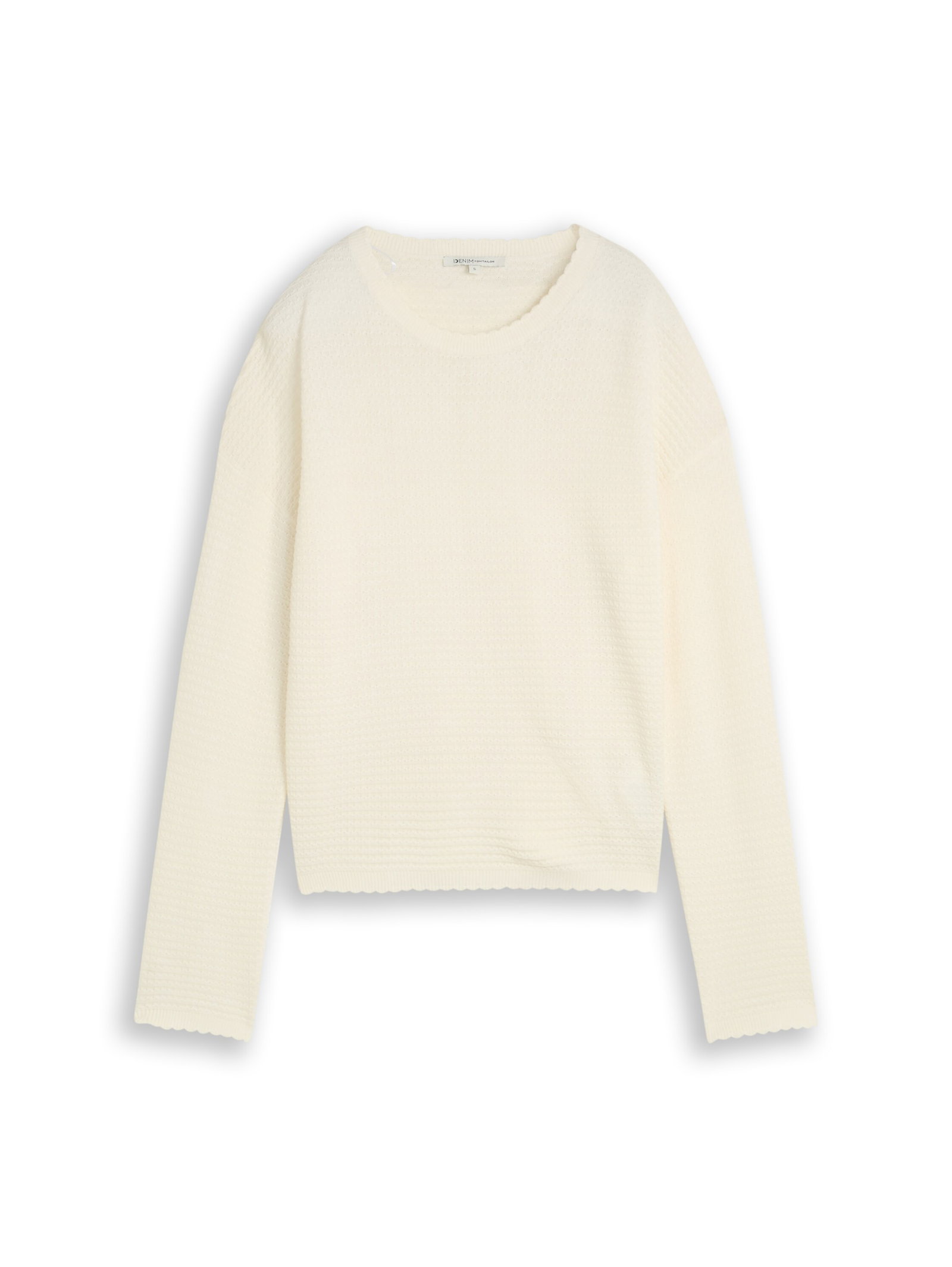 knit pullover with wavy edges, off white #1