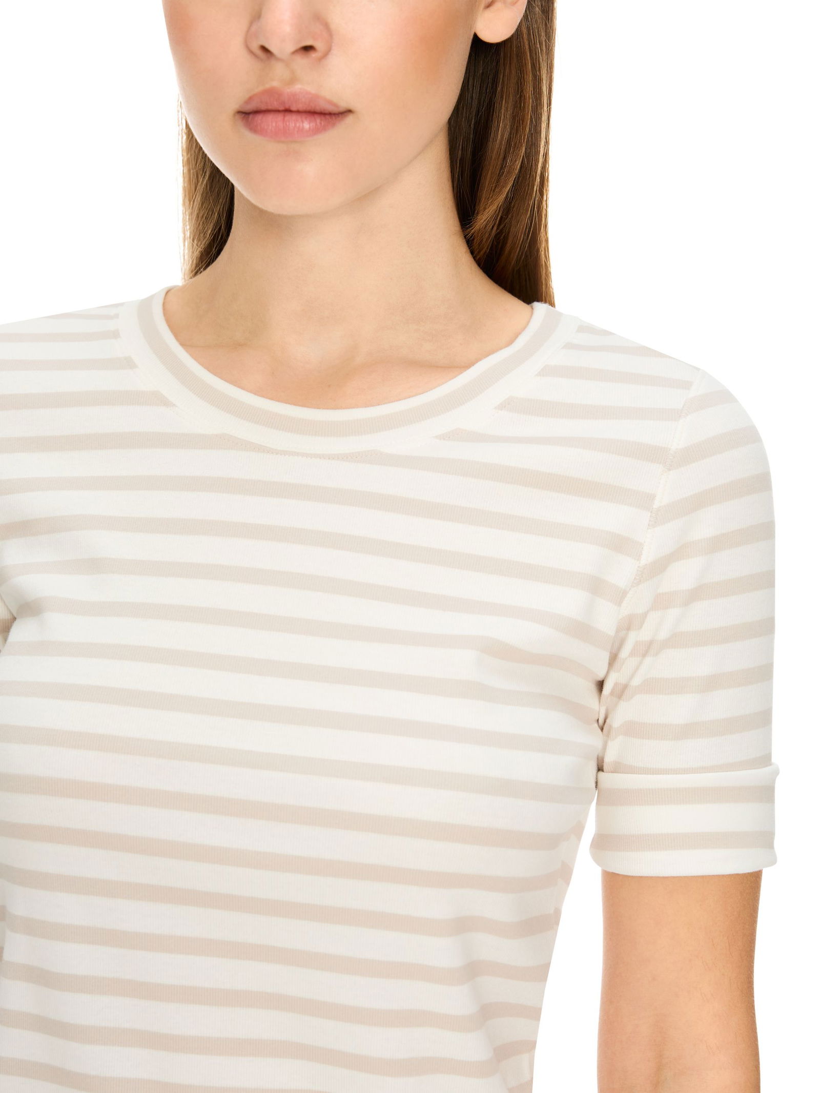 Marc Cain Additions |  Ringel-T-Shirt aus Baumwoll-Ripp | 42 | smoke