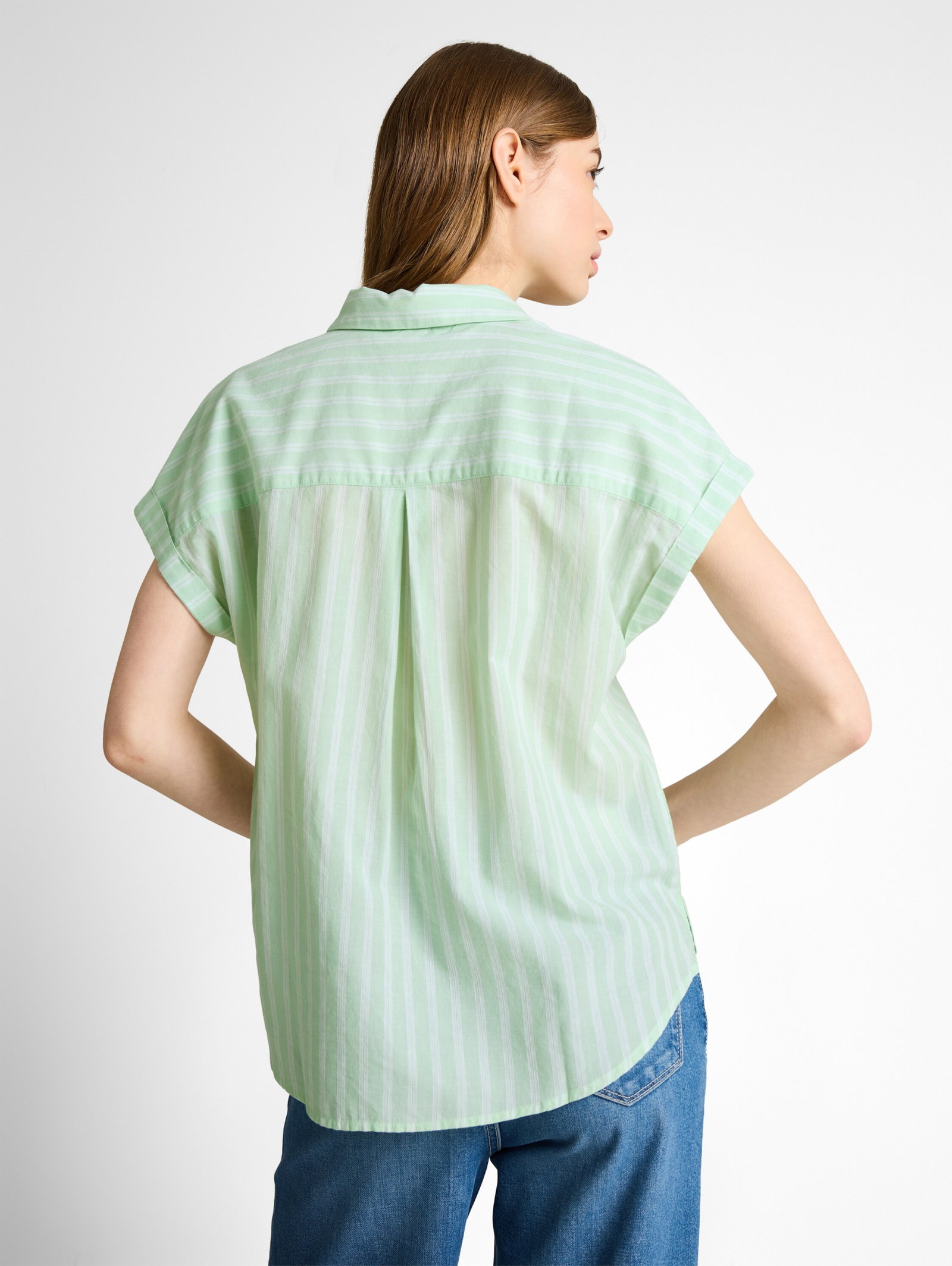 shortsleeve cotton shirt, matcha green white stripe #4