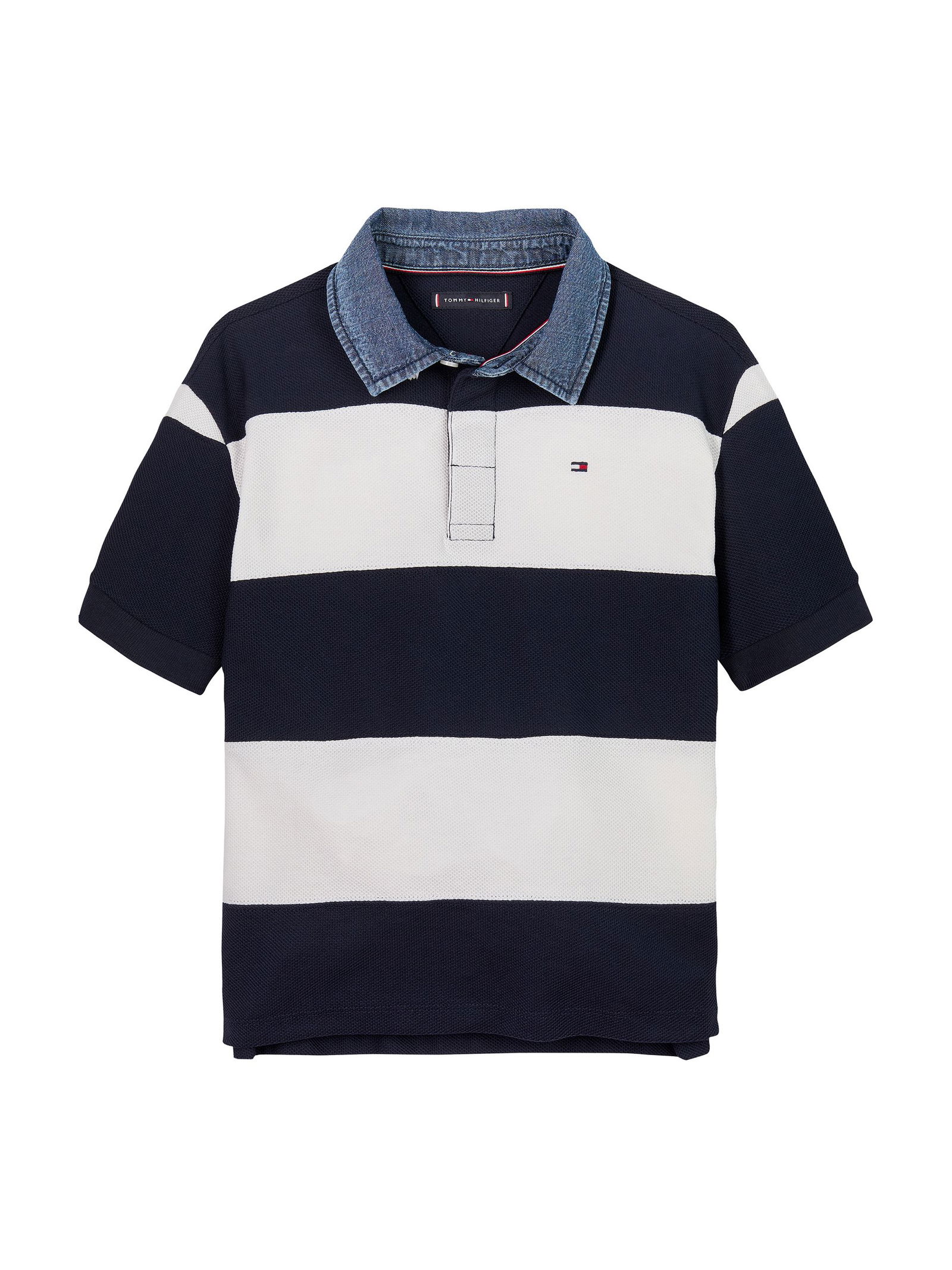 Tommy Hilfiger |  CHAMBRAY COLLAR STRIPE POLO SS | 152 | dark night navy