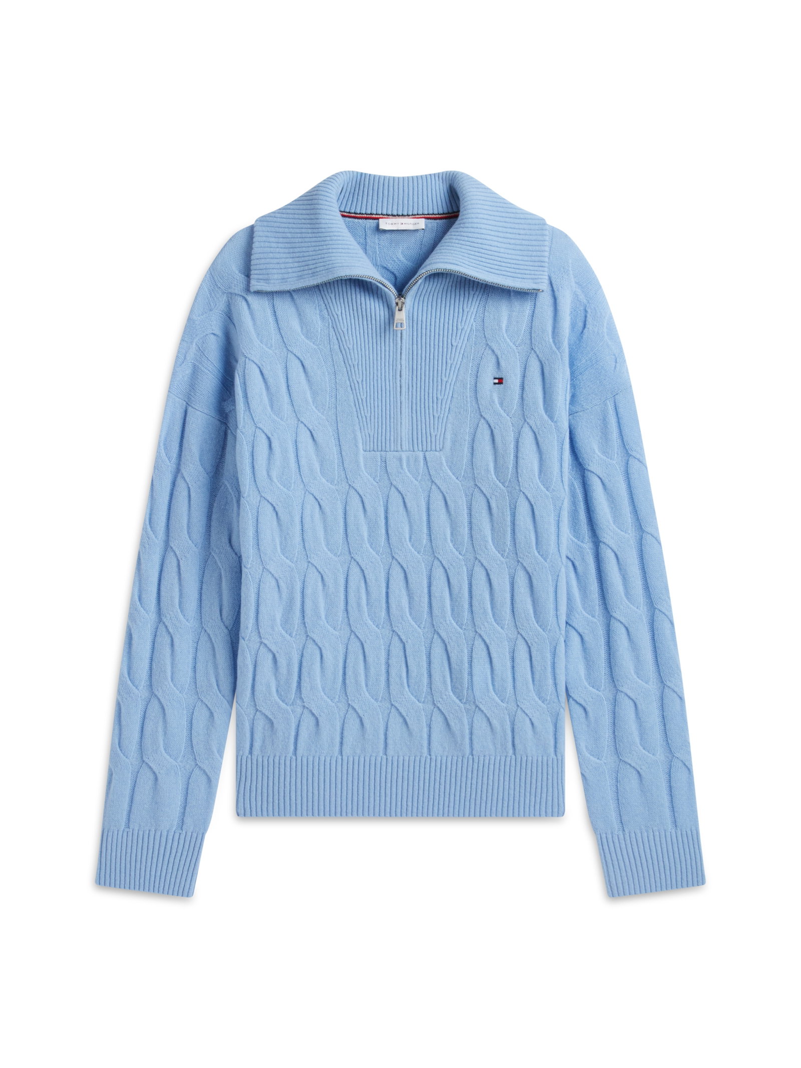 SOFT WOOL CABLE 1/2 ZIP LS SWT, BLUE #1