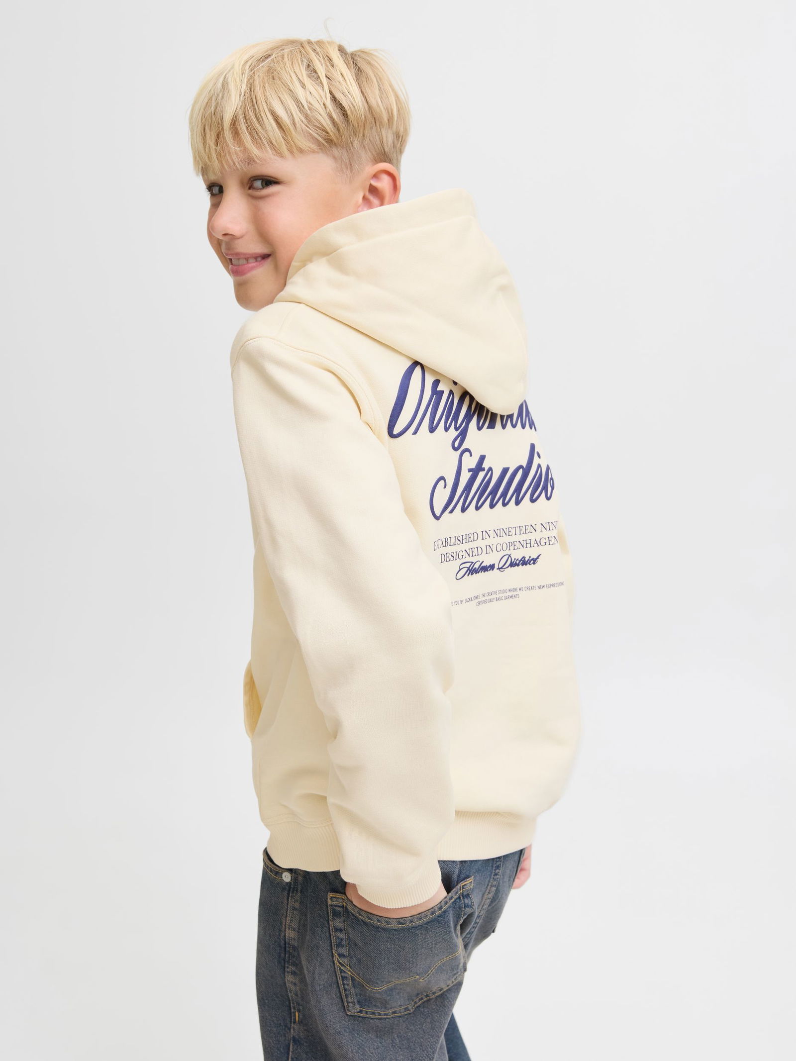 Jack&Jones |  JORNORREBRO TYPO BACK SWEAT HOOD SN JNR | 140 | antique white