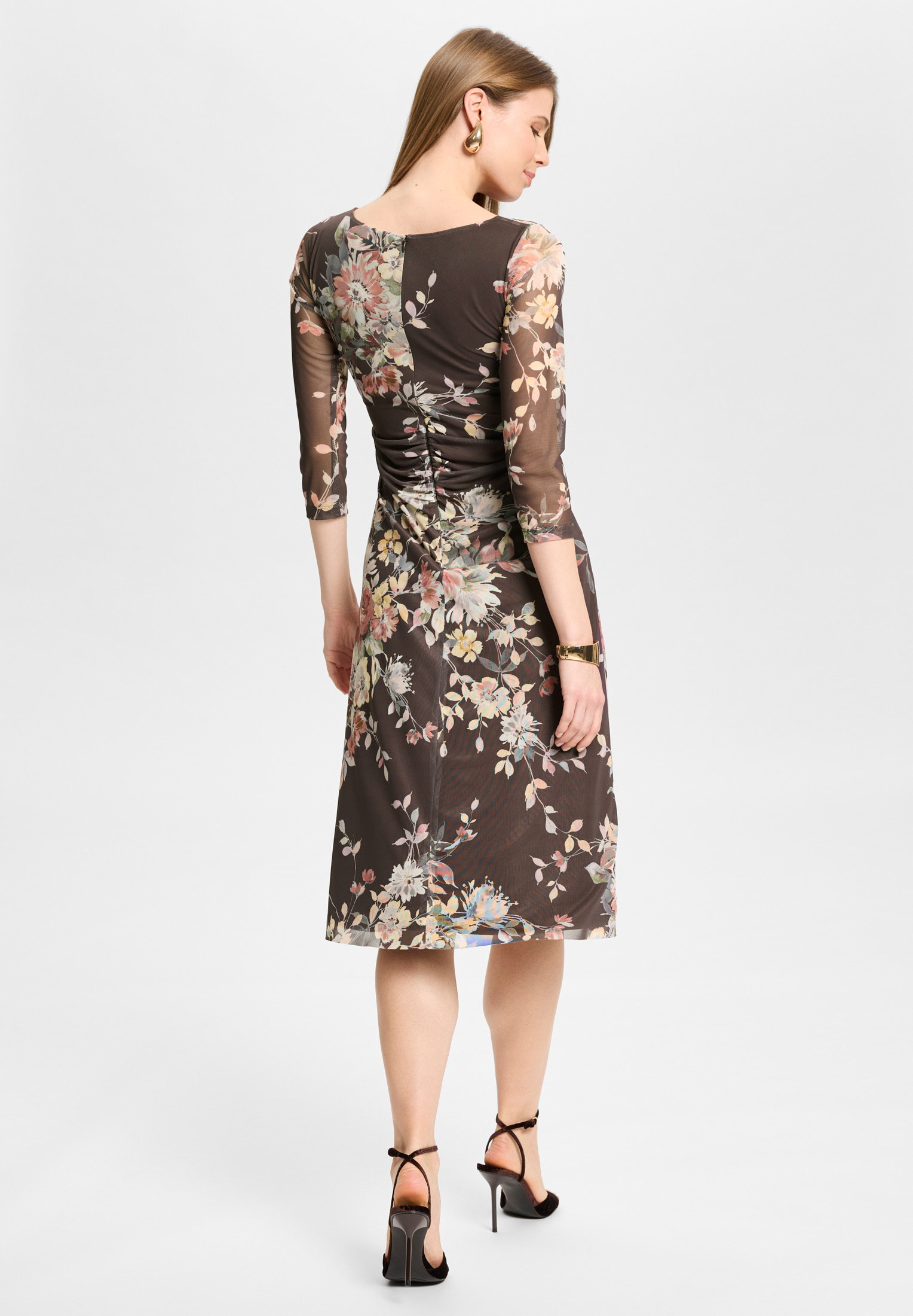 Midi Kleid aus Mesh in Wickel Optik, chocolate brown #2